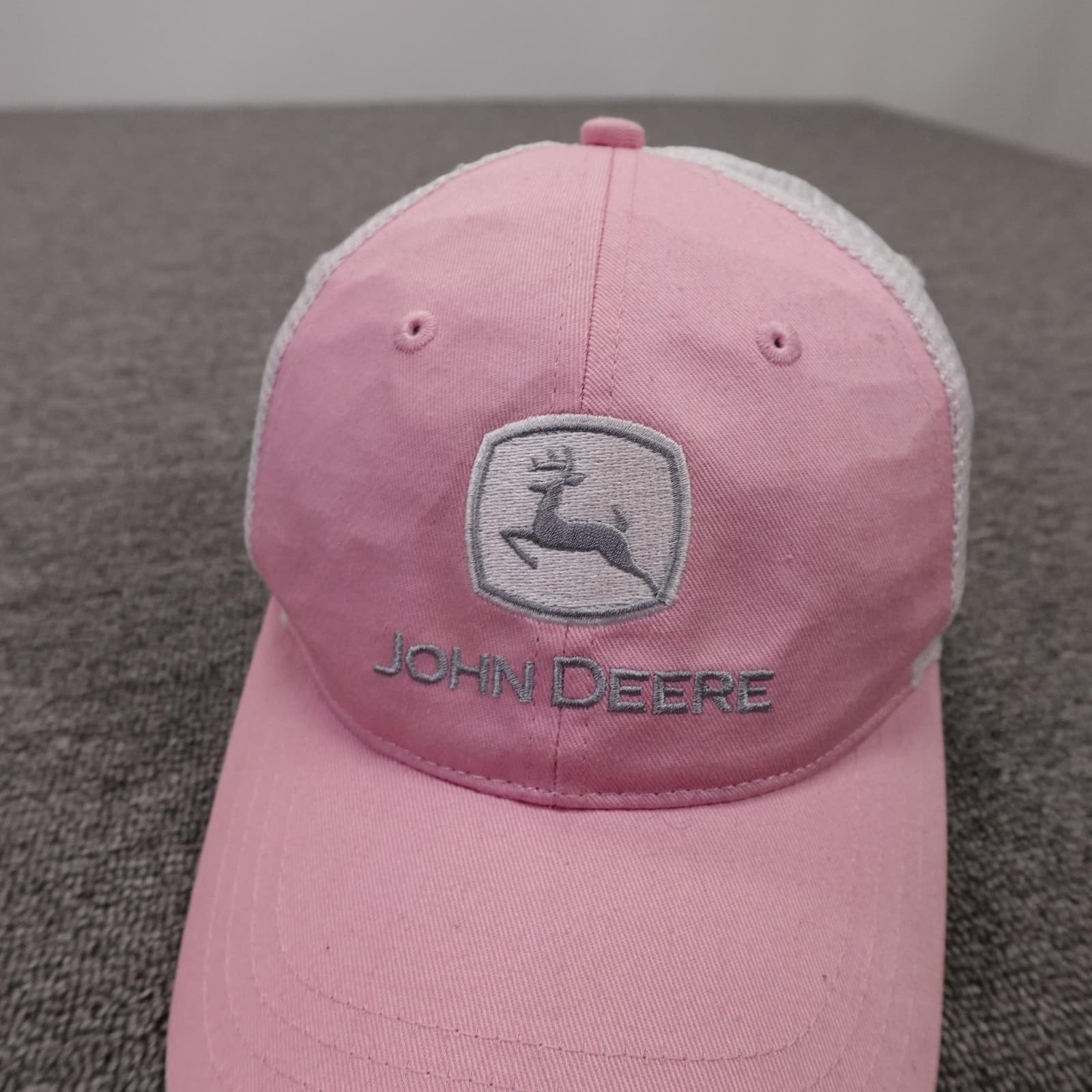 John Deere Hat Cap Snap Back Mens One Size Pink Mesh Trucker Baseball Logo - Thumbnail 2