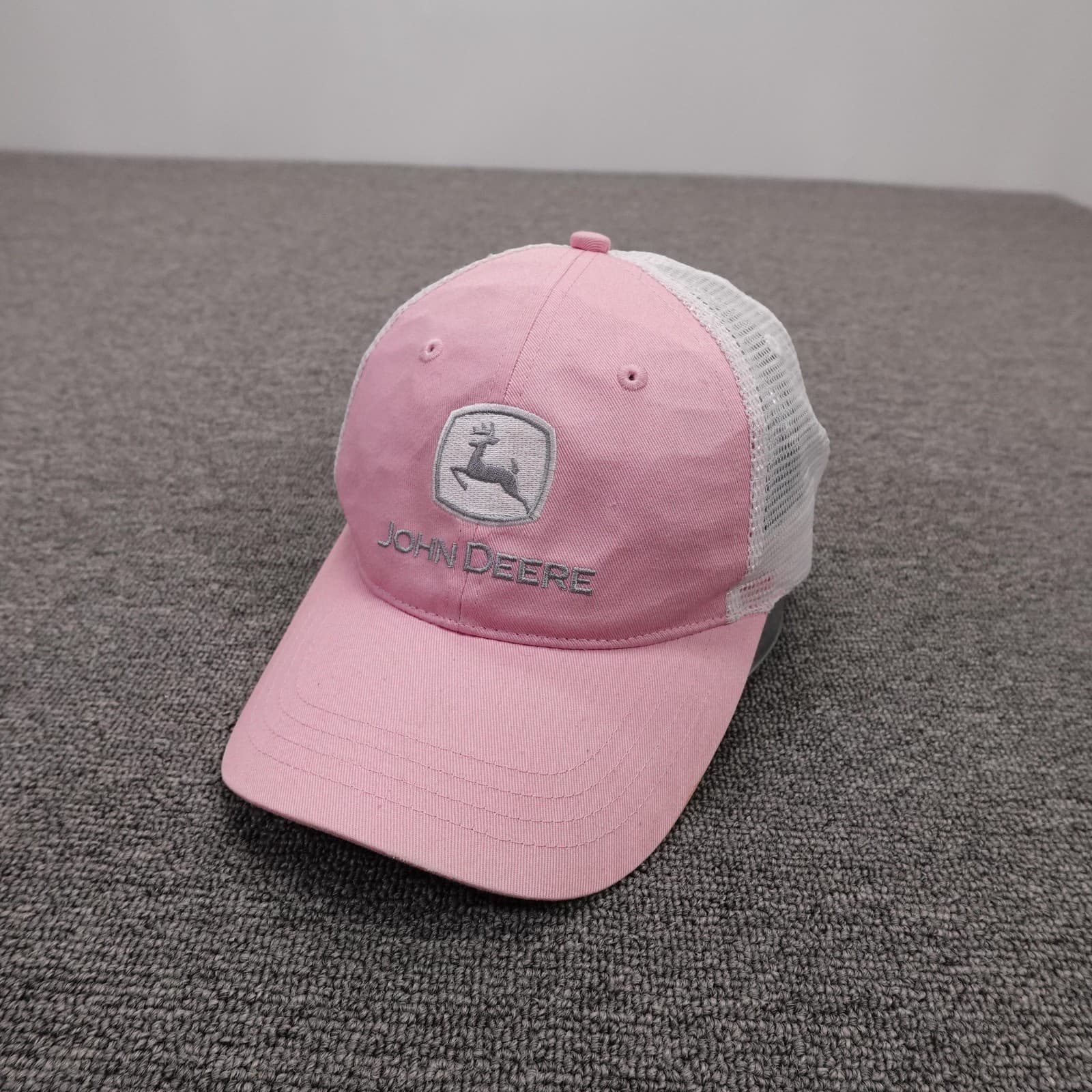 John Deere Hat Cap Snap Back Mens One Size Pink Mesh Trucker Baseball Logo
