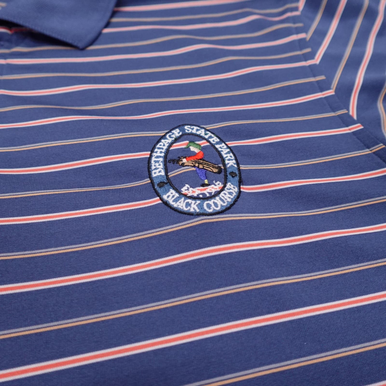 Under Armour Polo Shirt Mens Small Blue Striped Bethpage Black Golf Performance - Thumbnail 3