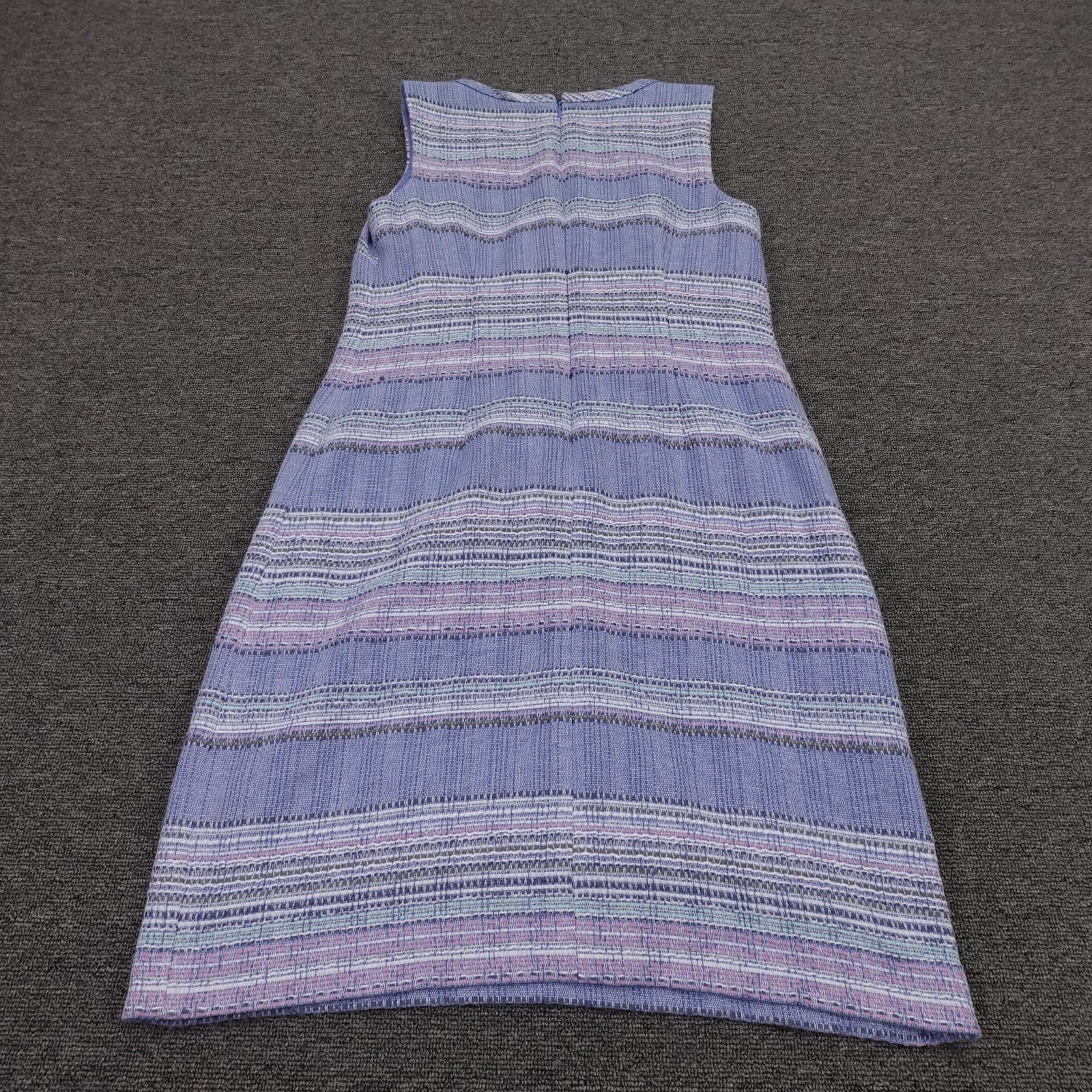 Talbots Dress Womens Petite 4P Blue Tweed Striped Sleeveless Sheath Knee Length - Thumbnail 4
