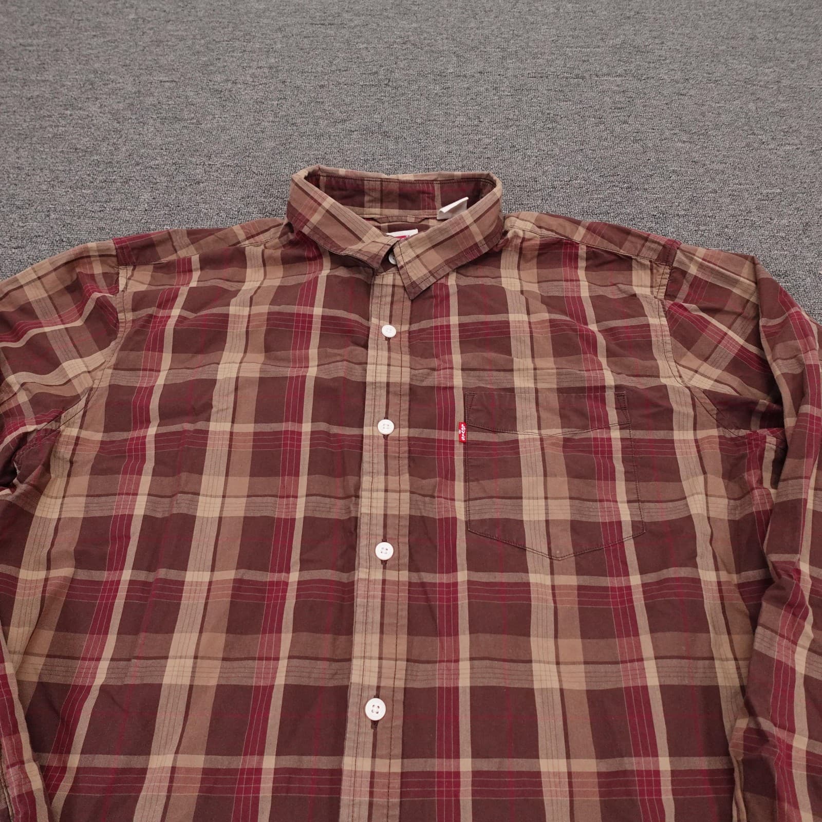 Levis Shirt Mens XL Brown Plaid Long Sleeve Button Up Casual Cotton Standard Fit - Thumbnail 2