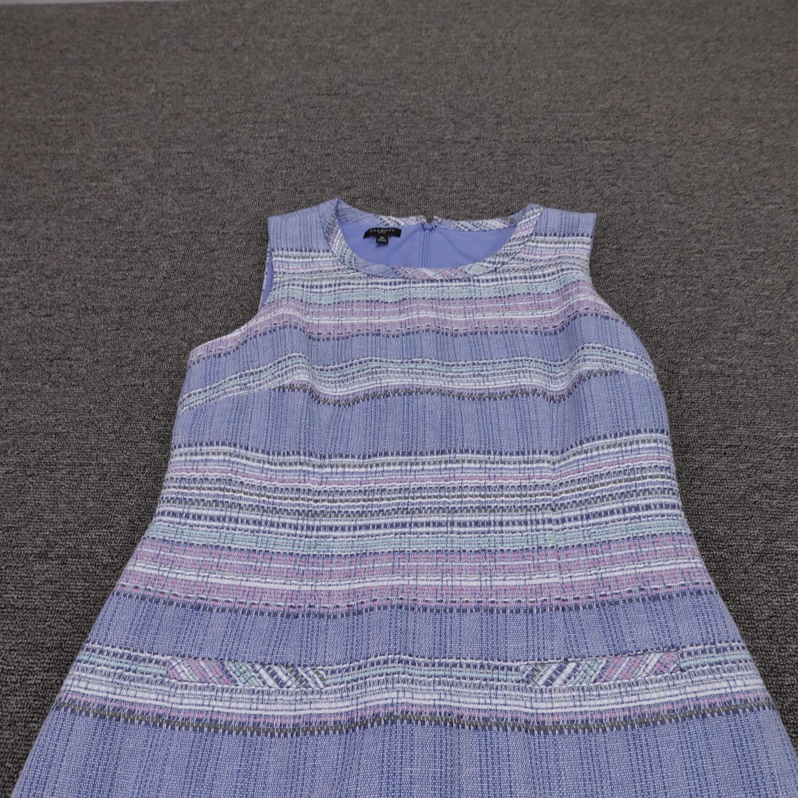 Talbots Dress Womens Petite 4P Blue Tweed Striped Sleeveless Sheath Knee Length - Thumbnail 2