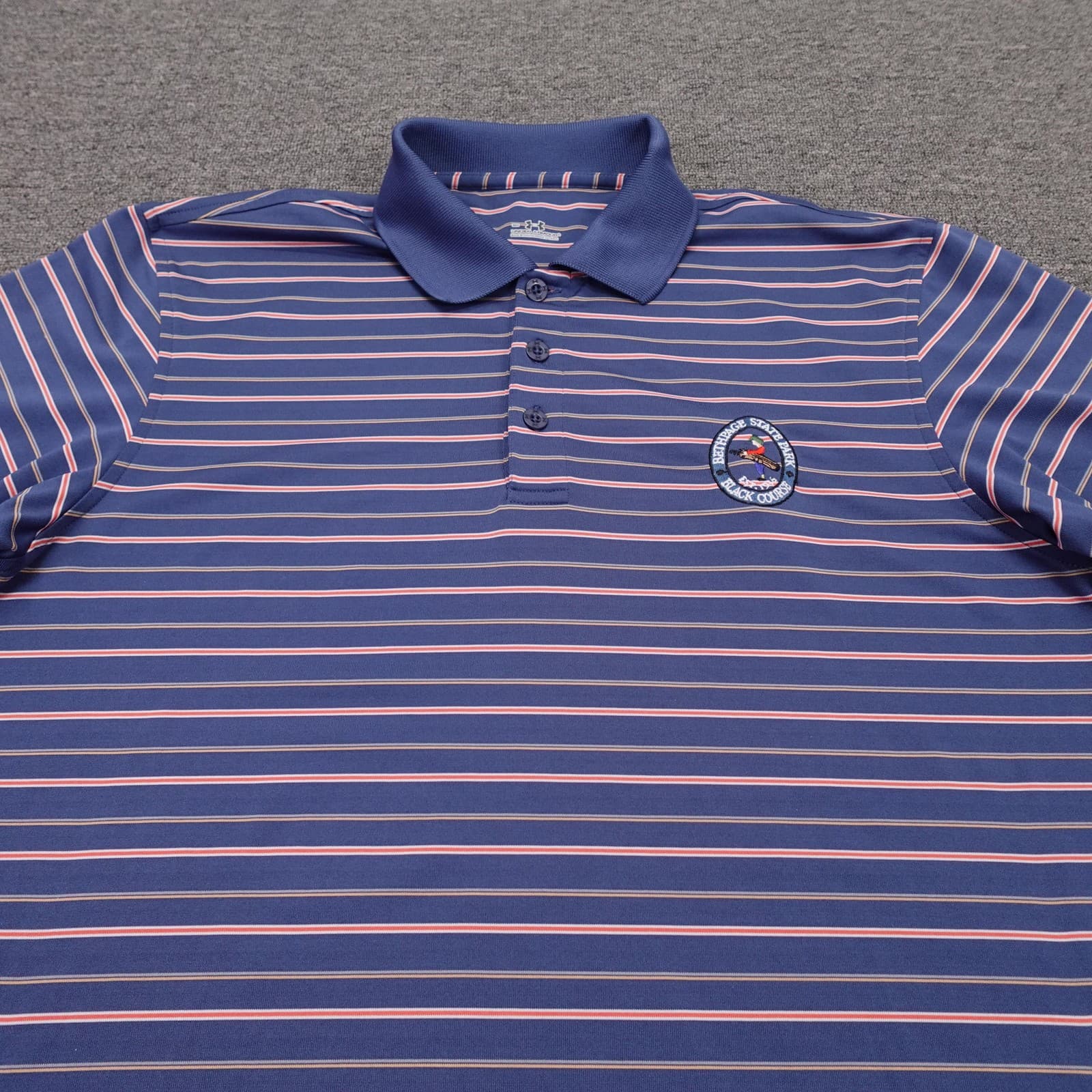Under Armour Polo Shirt Mens Small Blue Striped Bethpage Black Golf Performance - Thumbnail 2