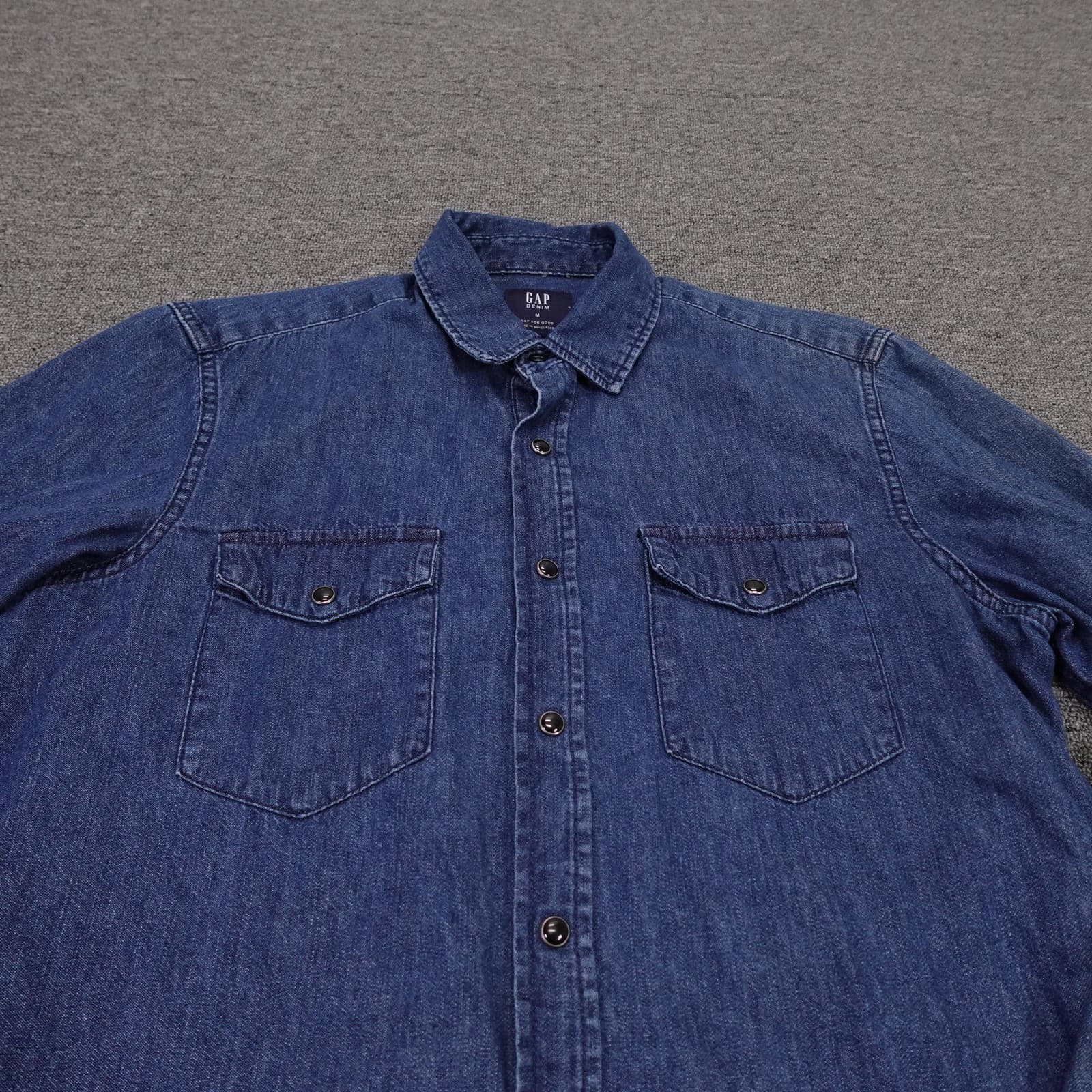 Gap Denim Shirt Mens Medium Blue Long Sleeve Slim Fit Cotton Button-Up - Thumbnail 2