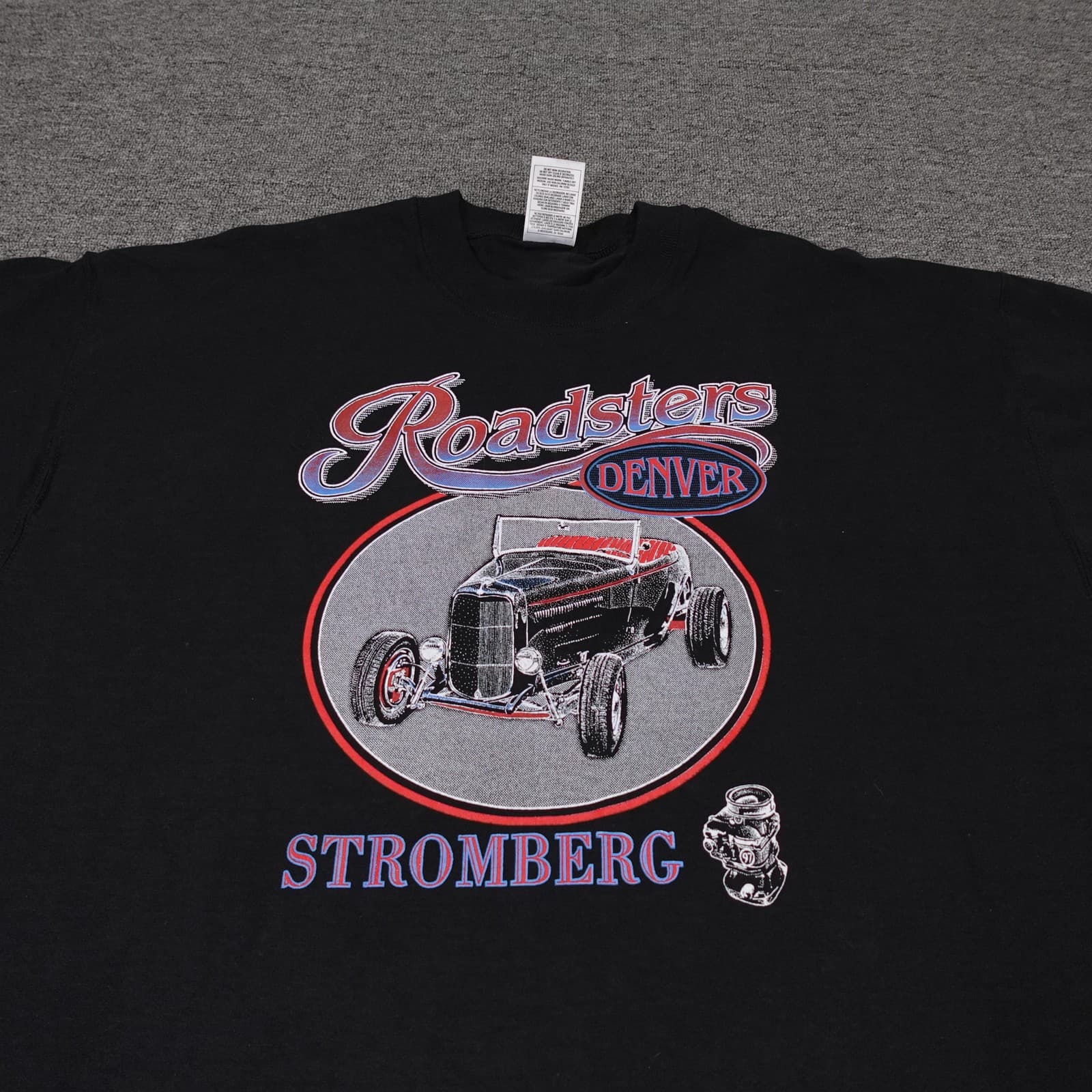 Vintage Roadsters Shirt Mens XL Black Denver Stromberg Hot Rod Car Garage Tee - Thumbnail 2