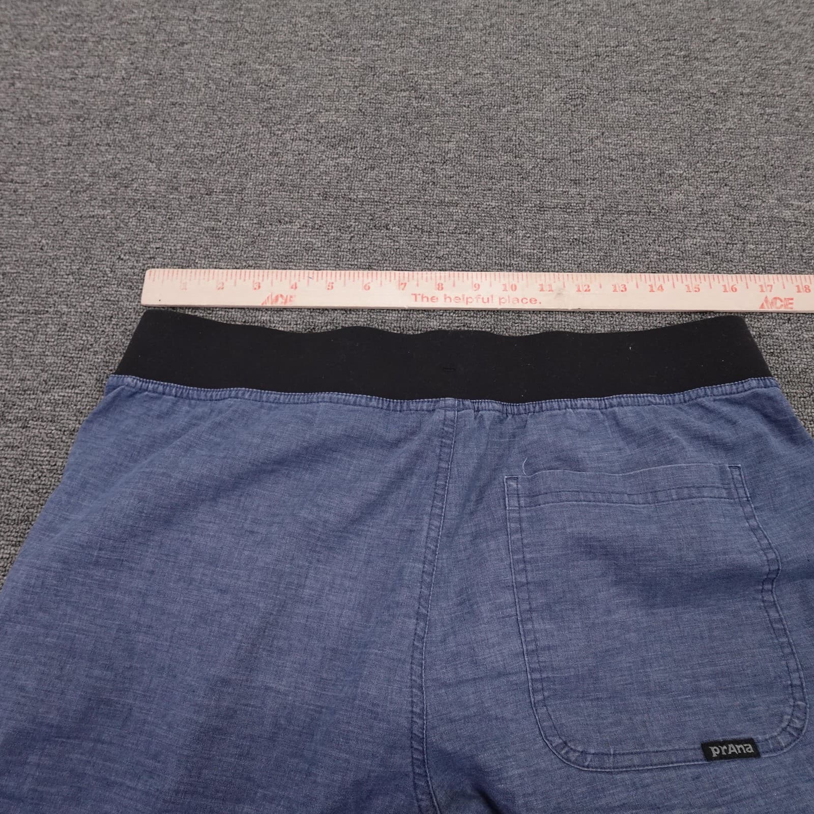 PrAna Bermuda Shorts Mens 33 Blue Chambray Elastic Waist 11 Inseam Casual Summer - Thumbnail 4