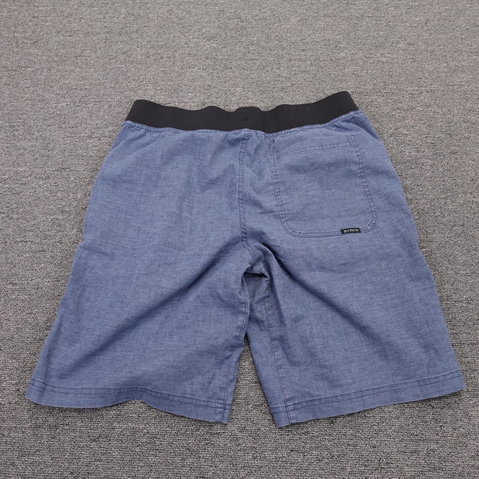 PrAna Bermuda Shorts Mens 33 Blue Chambray Elastic Waist 11 Inseam Casual Summer - Thumbnail 3