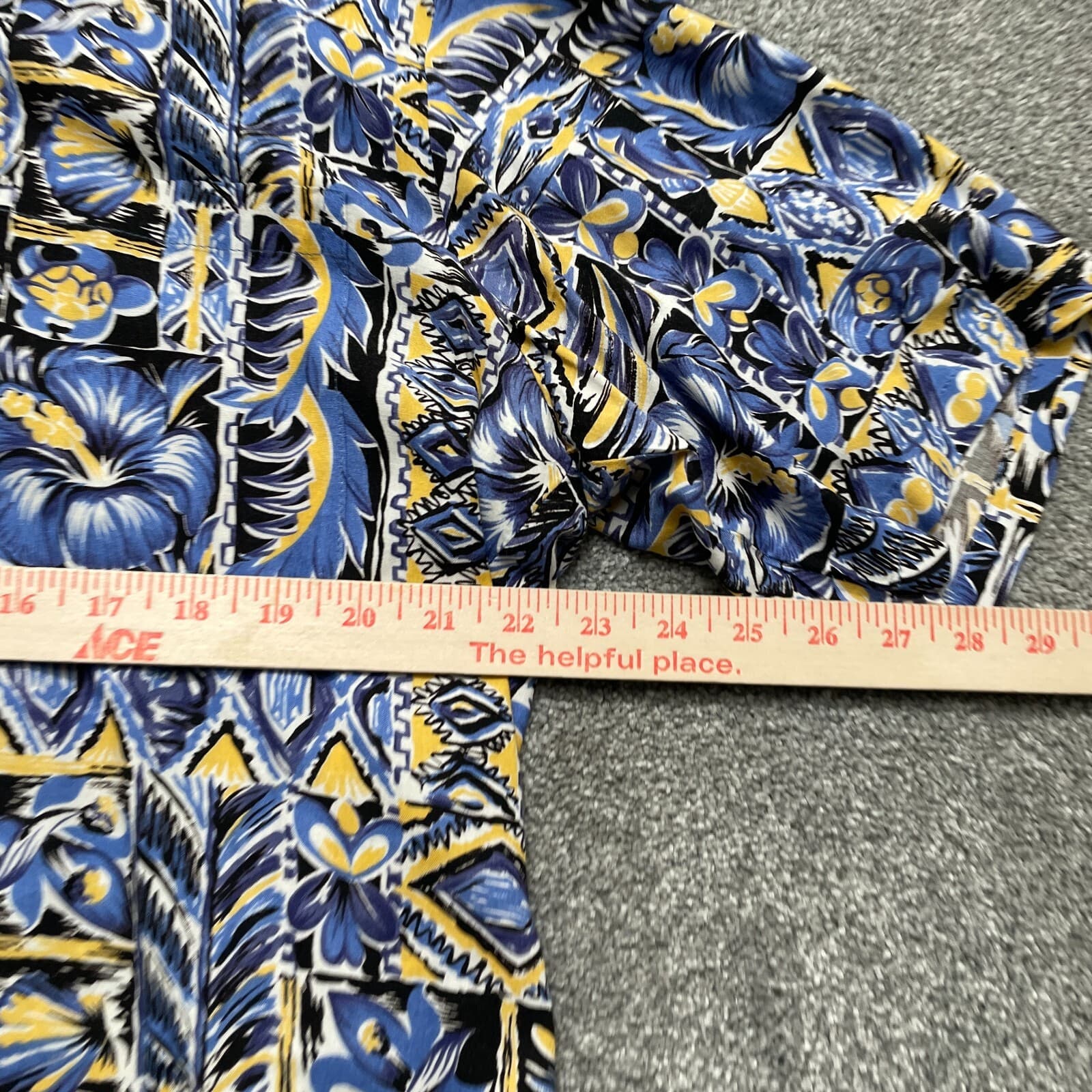 VINTAGE Joe Kealoha Shirt Large Blue Yellow Abstract Print 80s 90s Rayon USA - Thumbnail 5