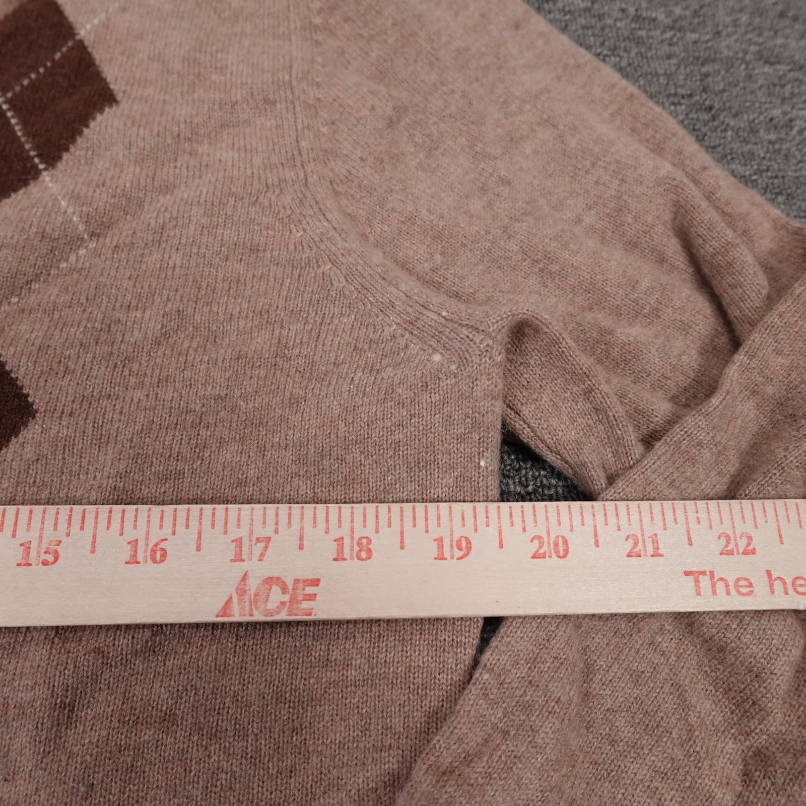 Apt. 9 Sweater Mens XL Beige Argyle V Neck 100% Cashmere Knit Pullover Soft - Thumbnail 5