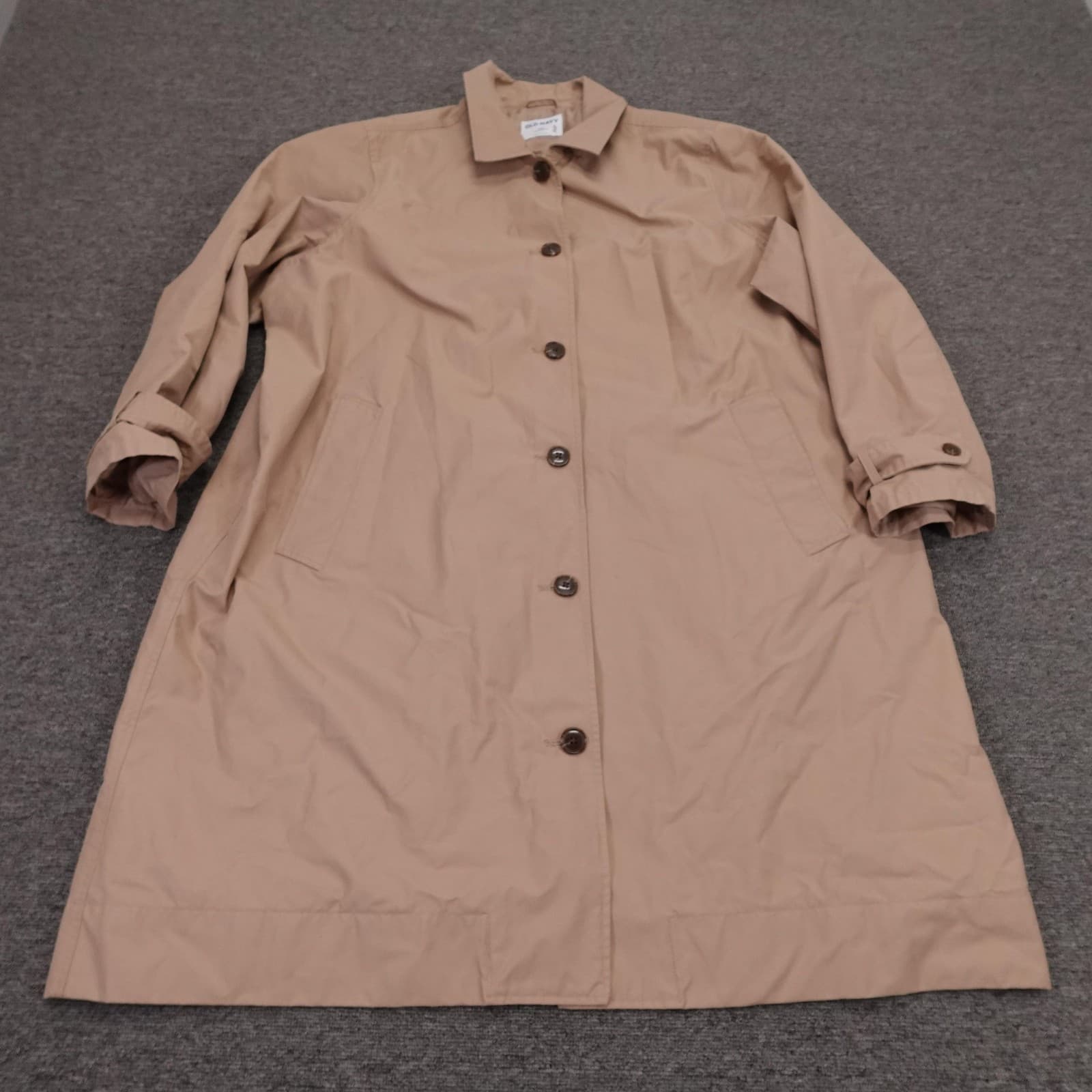 Old Navy Coat Womens XXL Beige Water Resistant Twill Long Rain Button Front