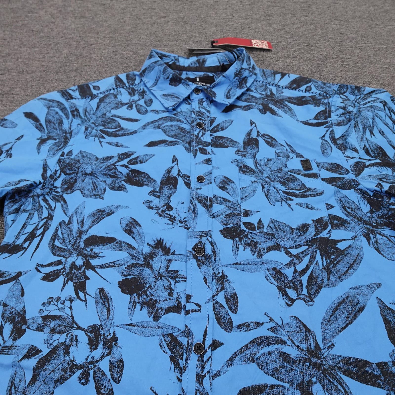 Jeans By Buffalo Shirt Mens Medium Blue Tropical Floral Short Sleeve Button Up - Thumbnail 2