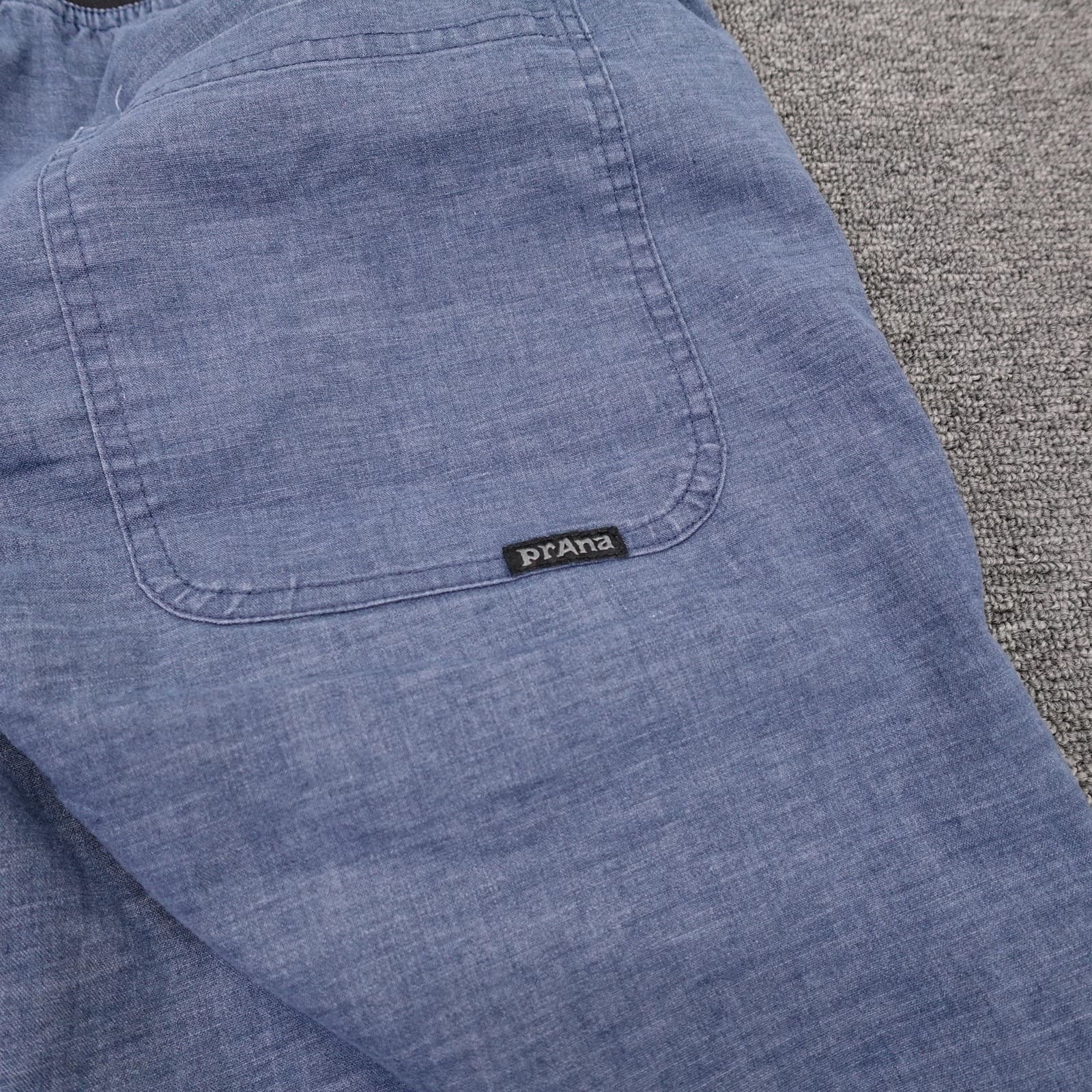 PrAna Bermuda Shorts Mens 33 Blue Chambray Elastic Waist 11 Inseam Casual Summer - Thumbnail 2