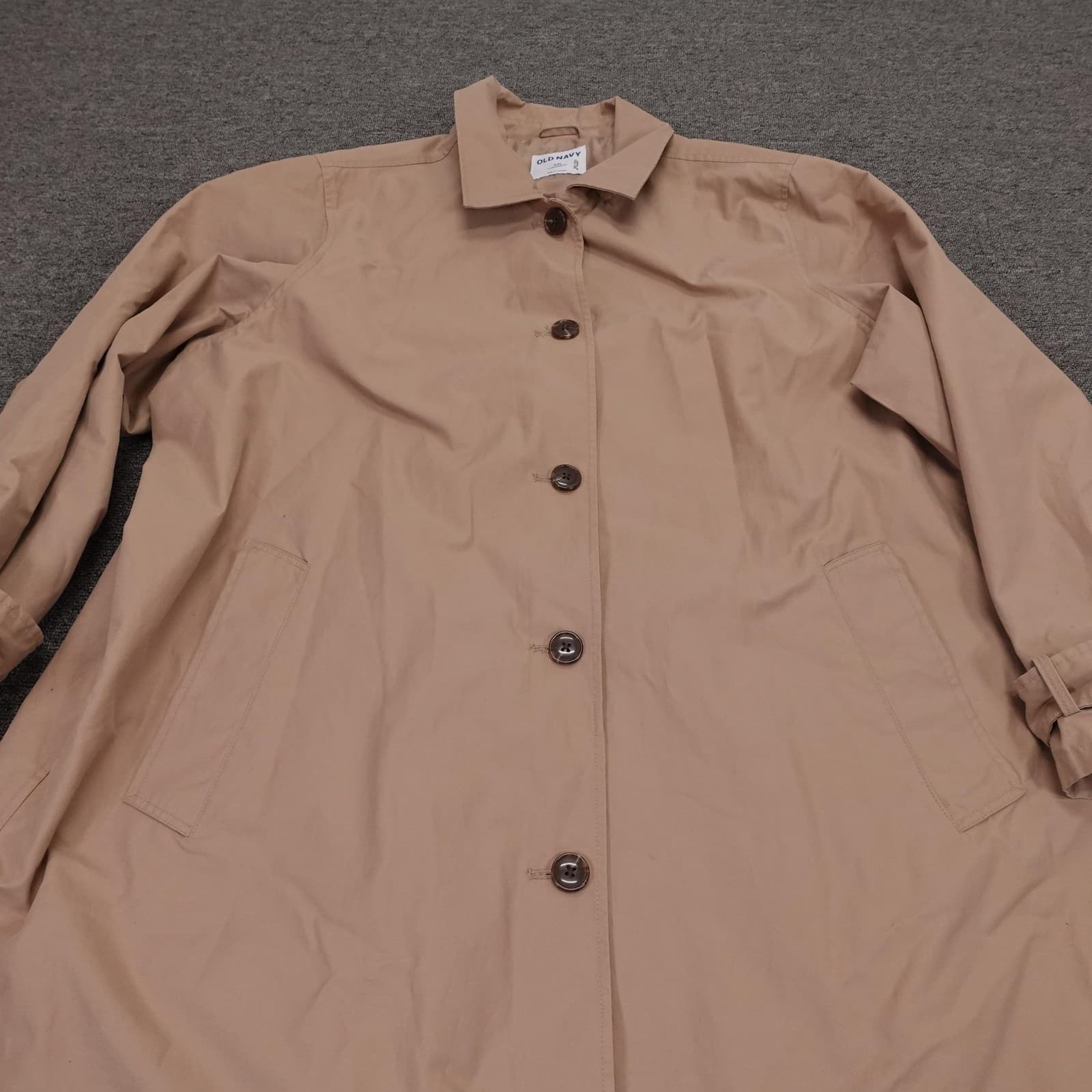 Old Navy Coat Womens XXL Beige Water Resistant Twill Long Rain Button Front - Thumbnail 2
