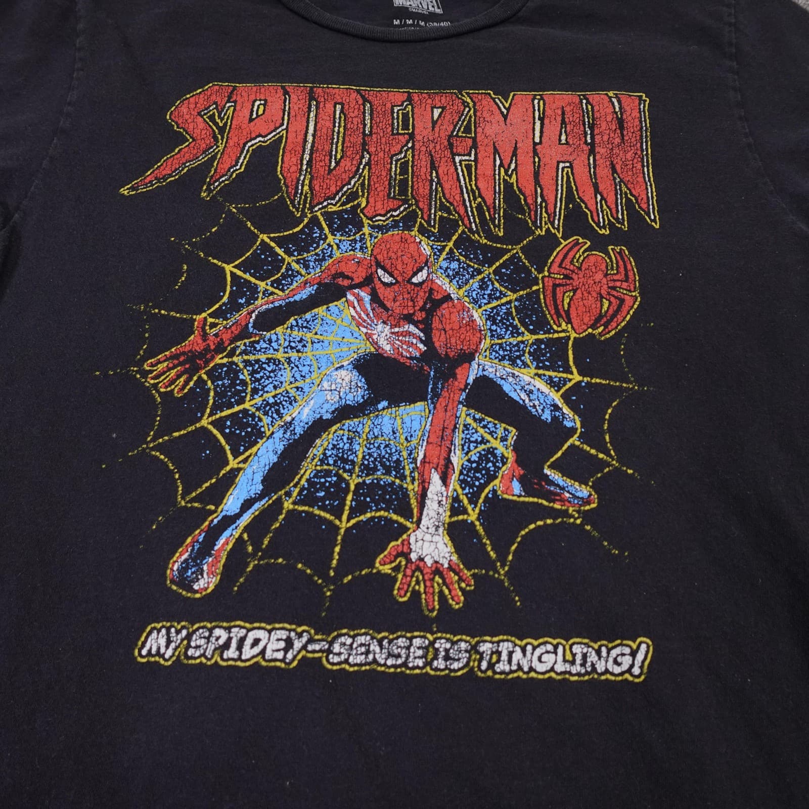 Spider-Man Marvel Shirt Mens Medium Black Graphic Tee My Spidey Sense Tingling - Thumbnail 2