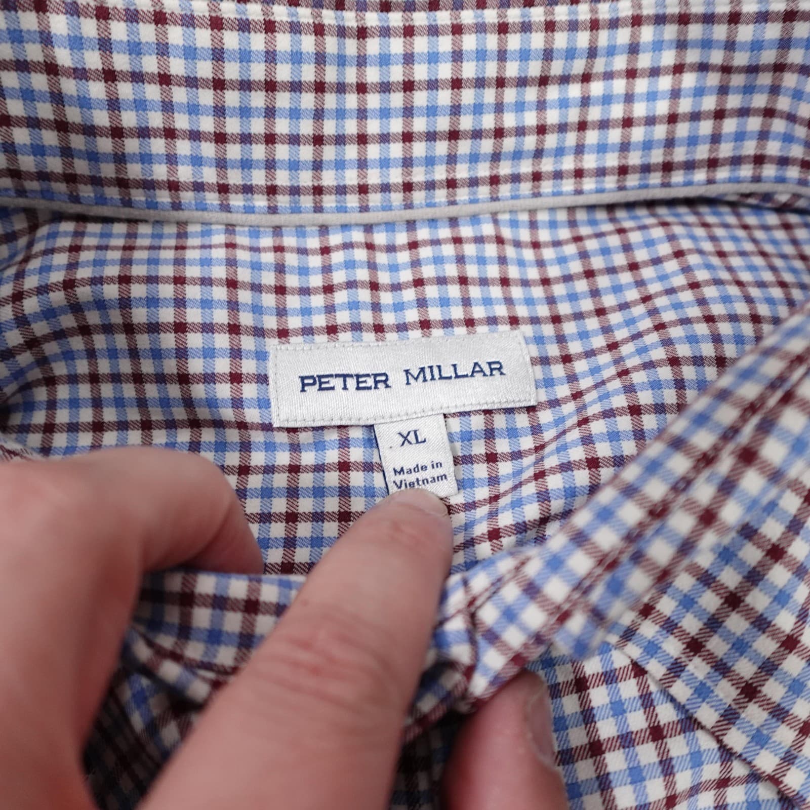 Peter Millar Shirt Mens XL Blue Check Stretch Button Front Long Sleeve Casual - Thumbnail 2
