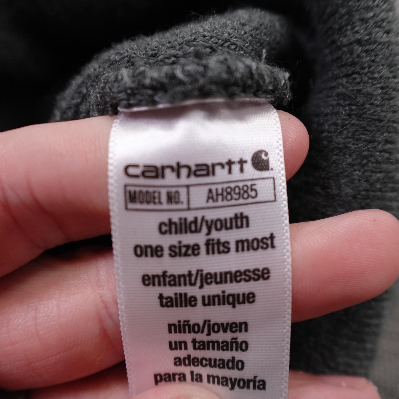 Carhartt Hat Beanie Cuffed Knit Youth One Size Gray Stripe Logo Winter Boys - Thumbnail 4