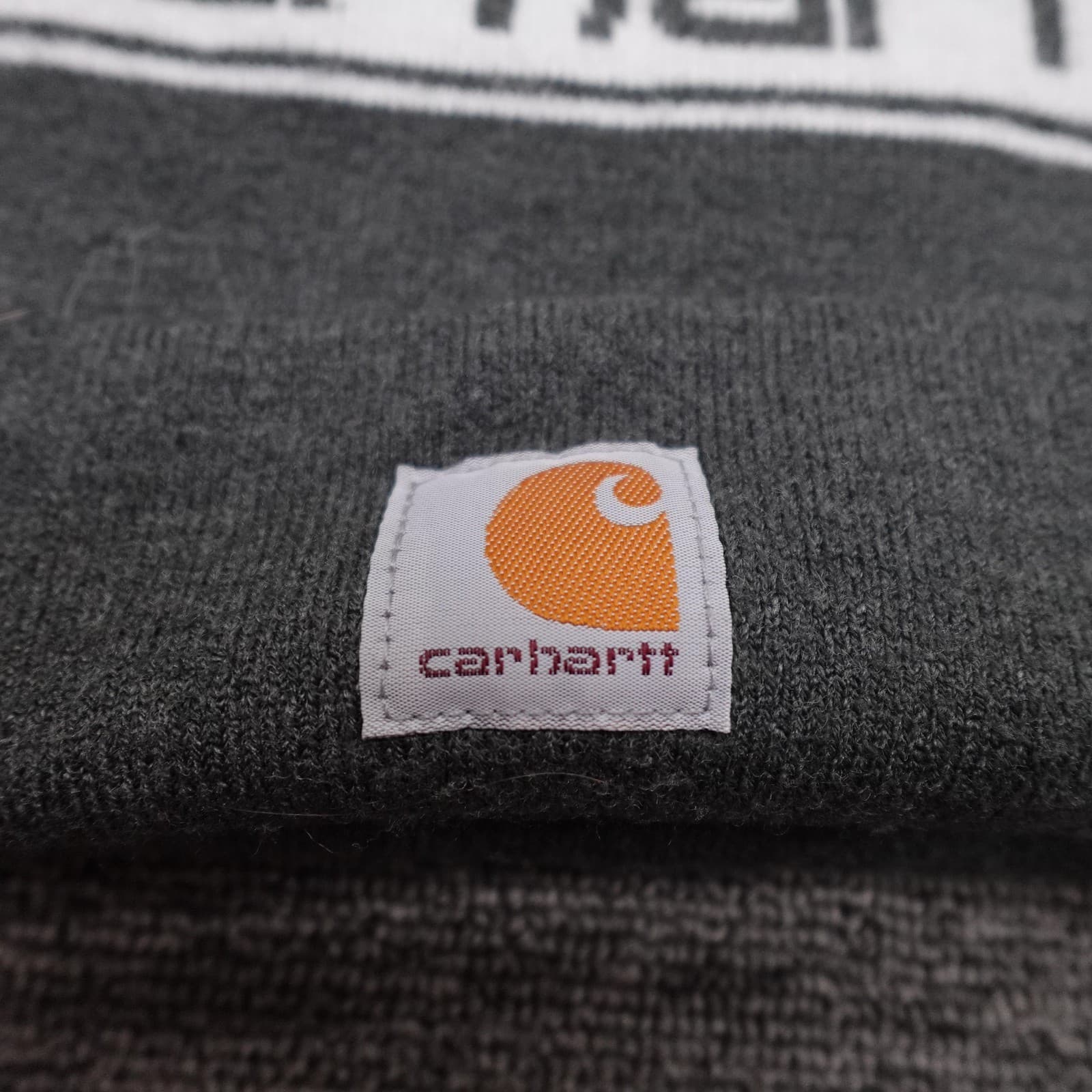 Carhartt Hat Beanie Cuffed Knit Youth One Size Gray Stripe Logo Winter Boys - Thumbnail 2