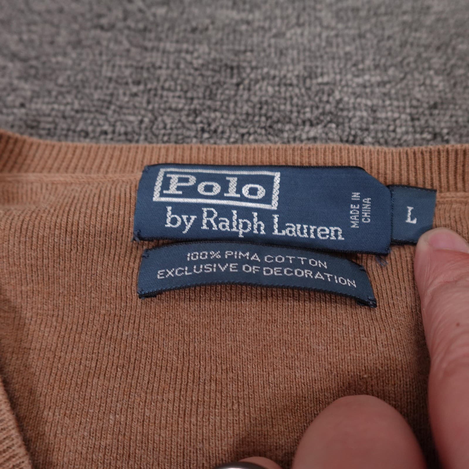 Polo By Ralph Lauren Sweater Mens Large Beige V Neck Pima Cotton Pullover Knit - Thumbnail 3