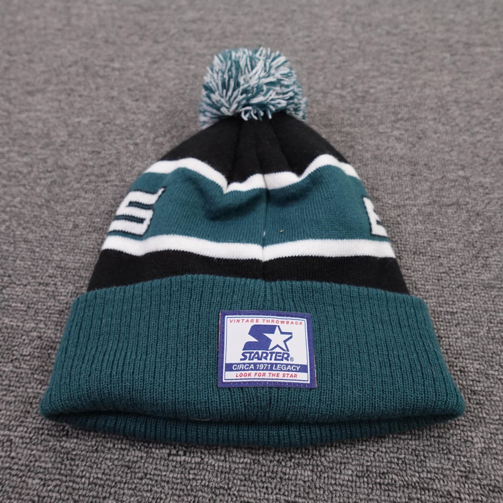 Philadelphia Eagles Beanie Pom Hat Cap Mens One Size Green NFL Football Starter - Thumbnail 2