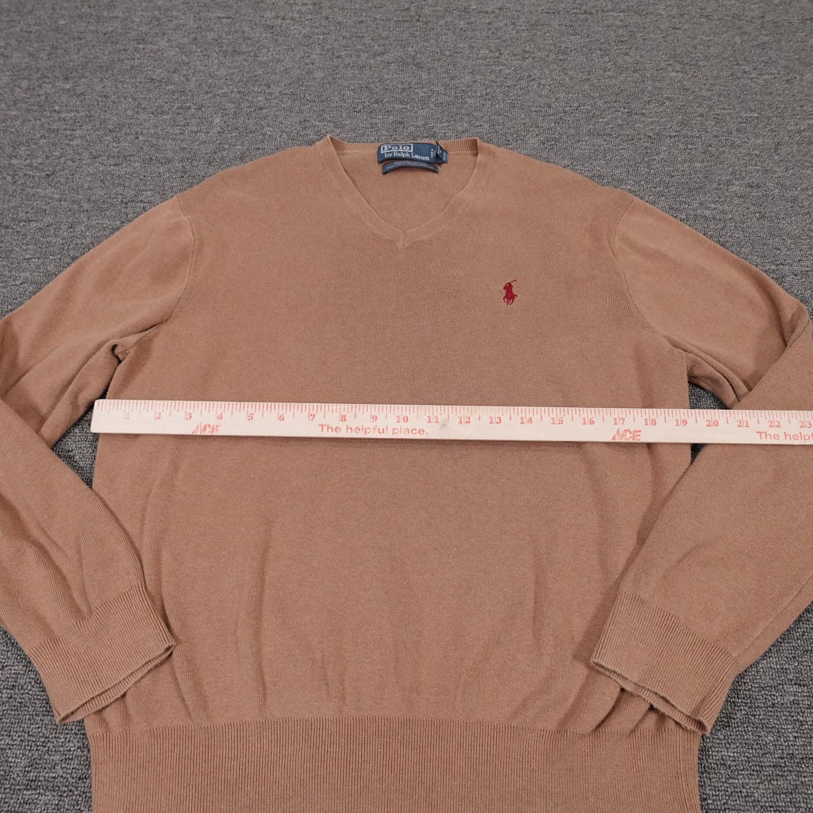 Polo By Ralph Lauren Sweater Mens Large Beige V Neck Pima Cotton Pullover Knit - Thumbnail 4