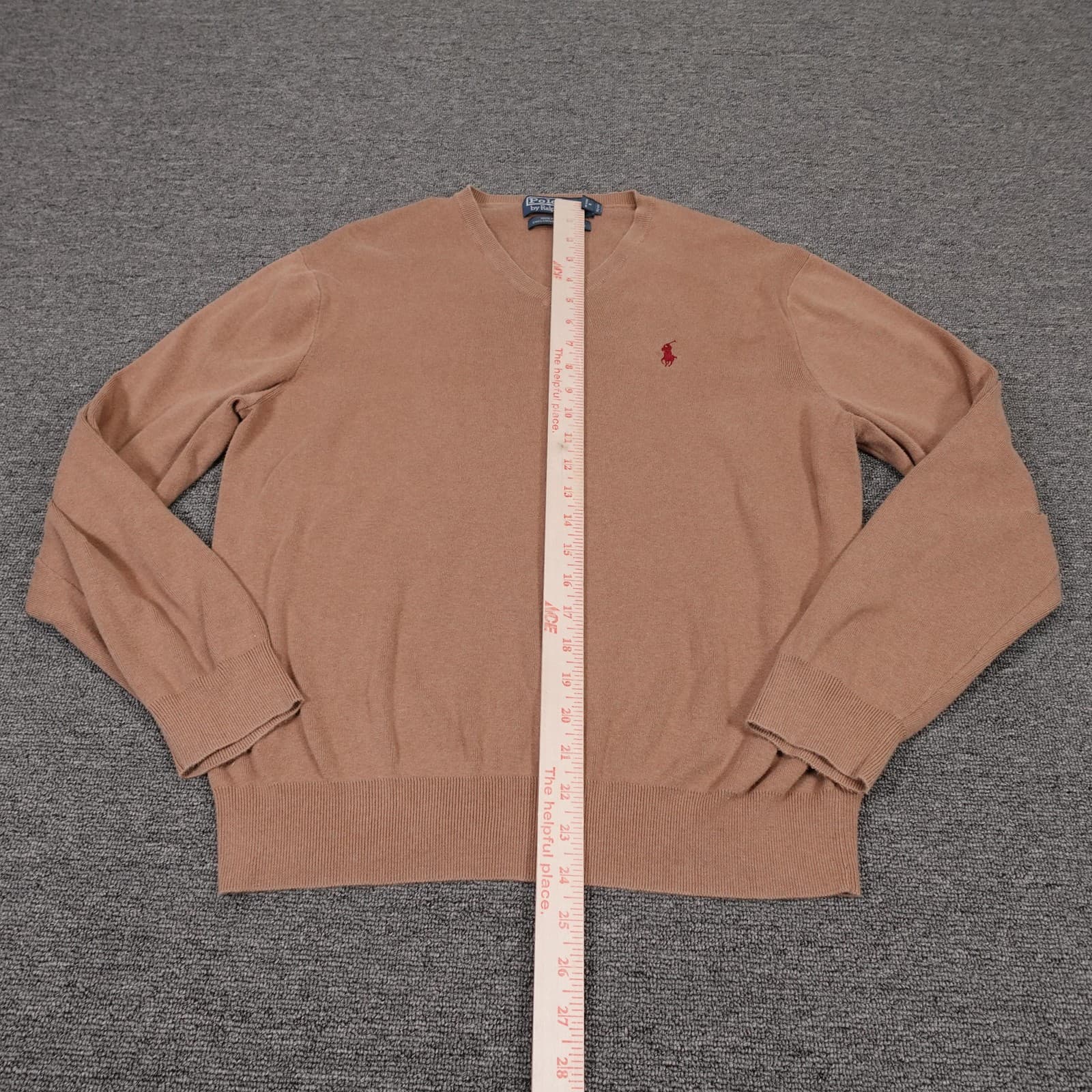 Polo By Ralph Lauren Sweater Mens Large Beige V Neck Pima Cotton Pullover Knit - Thumbnail 5