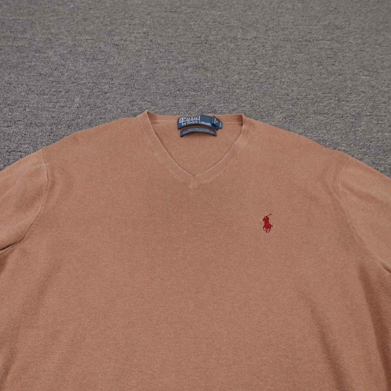 Polo By Ralph Lauren Sweater Mens Large Beige V Neck Pima Cotton Pullover Knit - Thumbnail 2