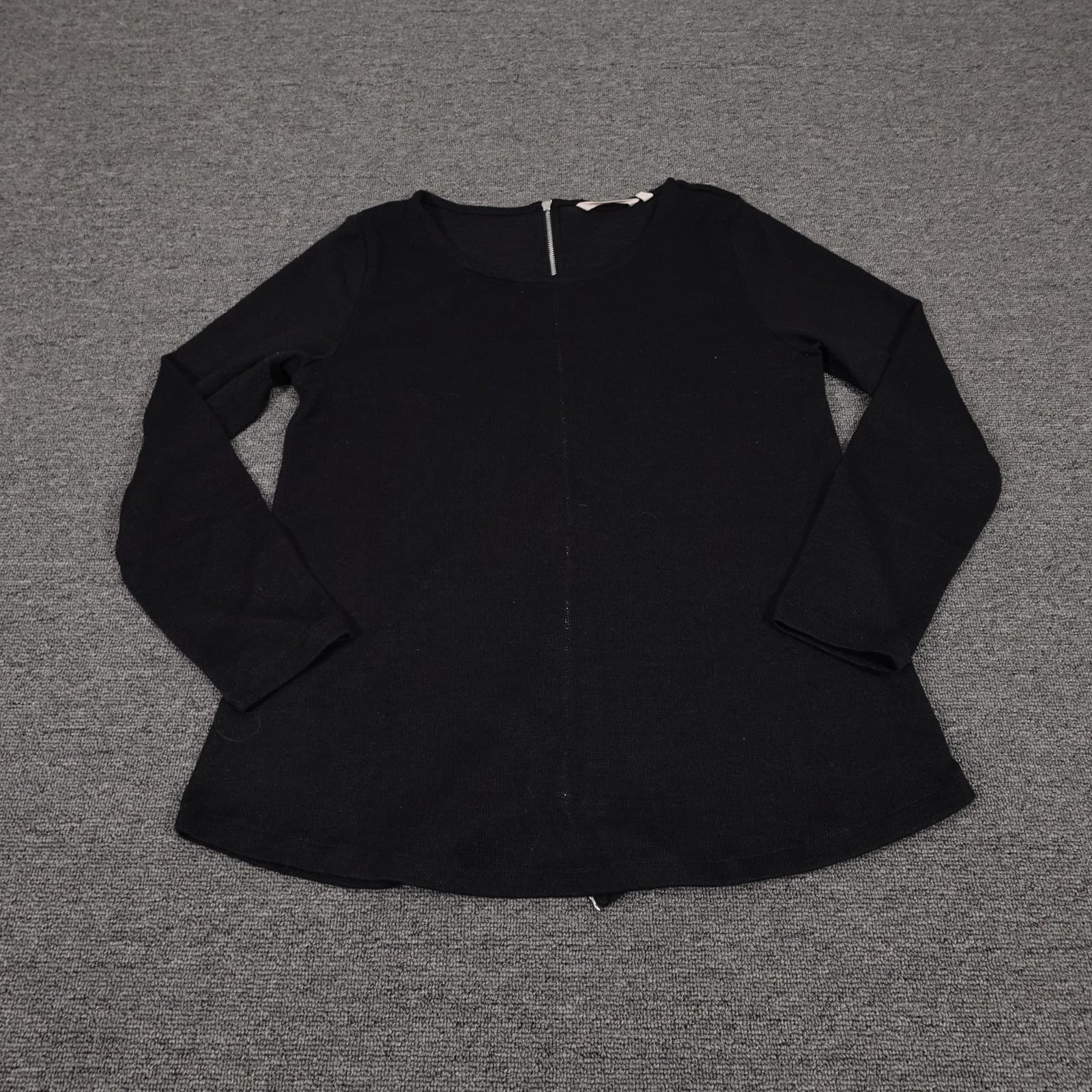 Soft Surroundings Sweater Womens PM Black Polyester Rayon Crewneck Zip Back