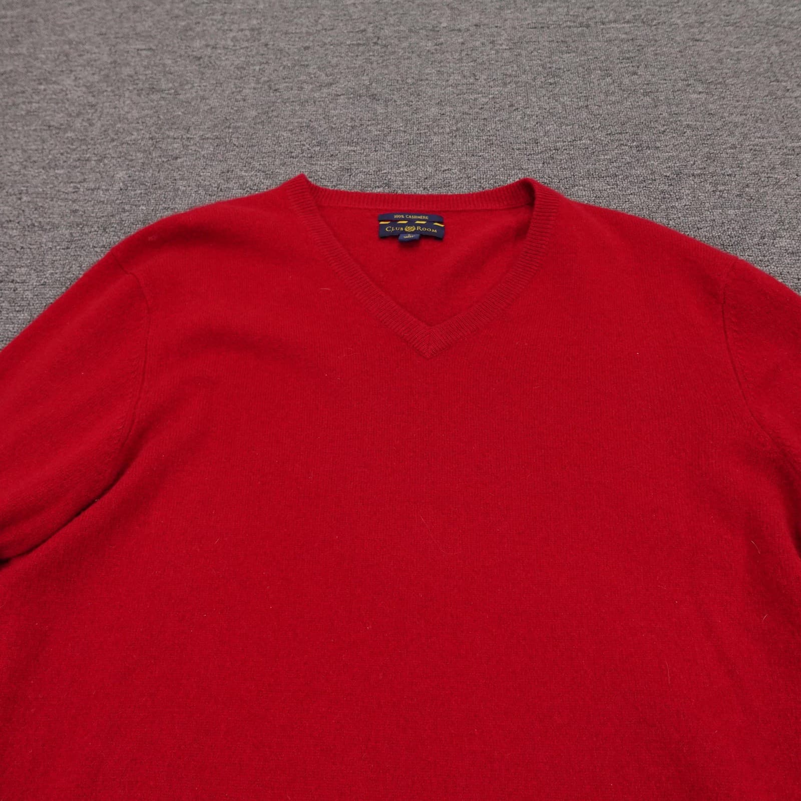 Club Room Sweater Mens Large Red 100% Cashmere V Neck Knit Pullover Soft - Thumbnail 2