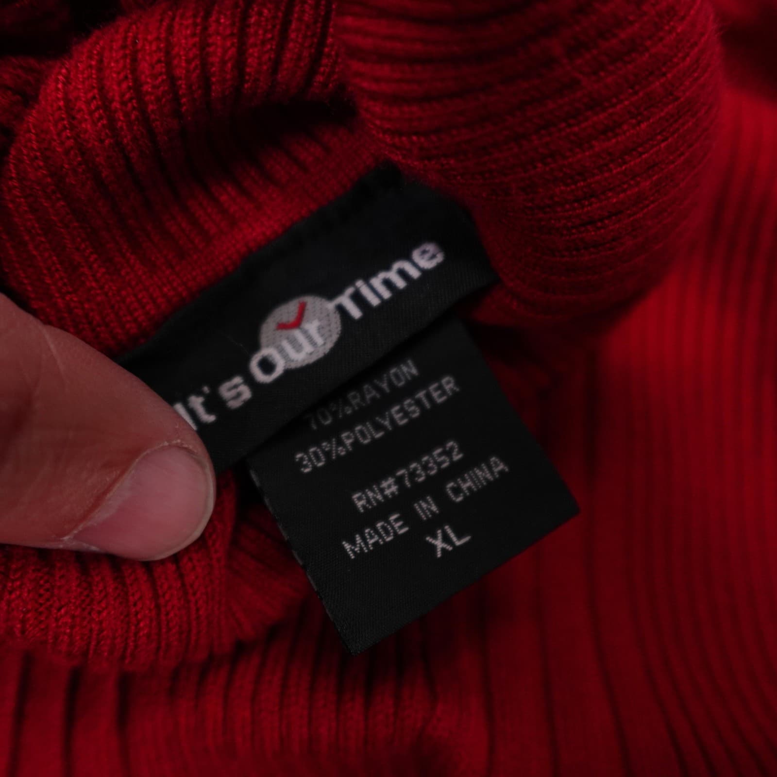 Vintage It's Our Time Sweater Womens XL Red Rayon Blend Ribbed Turtleneck Y2K - Thumbnail 2