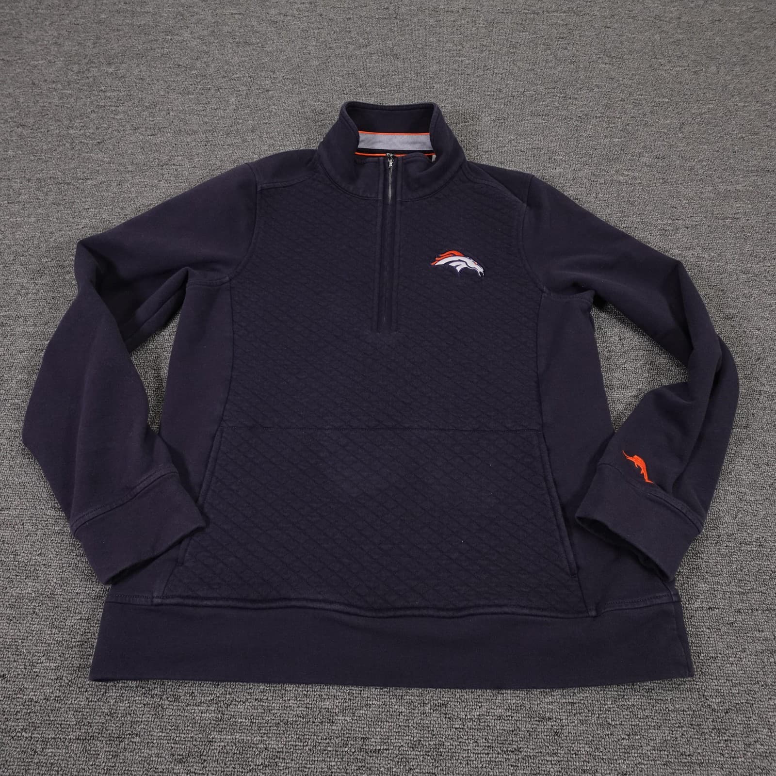 Denver Broncos Sweatshirt Womens Medium Blue NFL Football Tommy Bahama 1/4 Zip