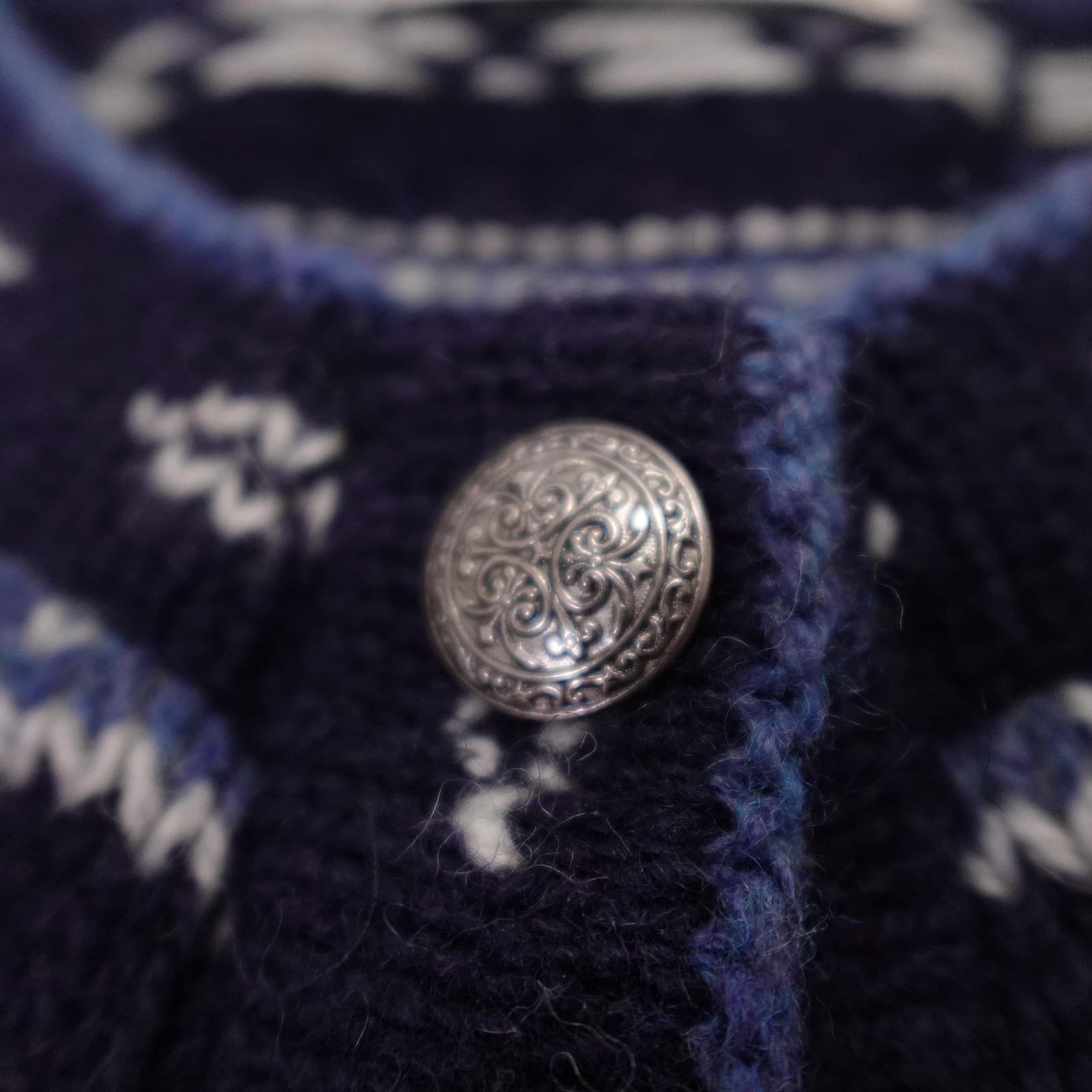 Vintage LL Bean Sweater Cardigan Womens XL Blue Fair Isle Wool Knit USA 90s - Thumbnail 4