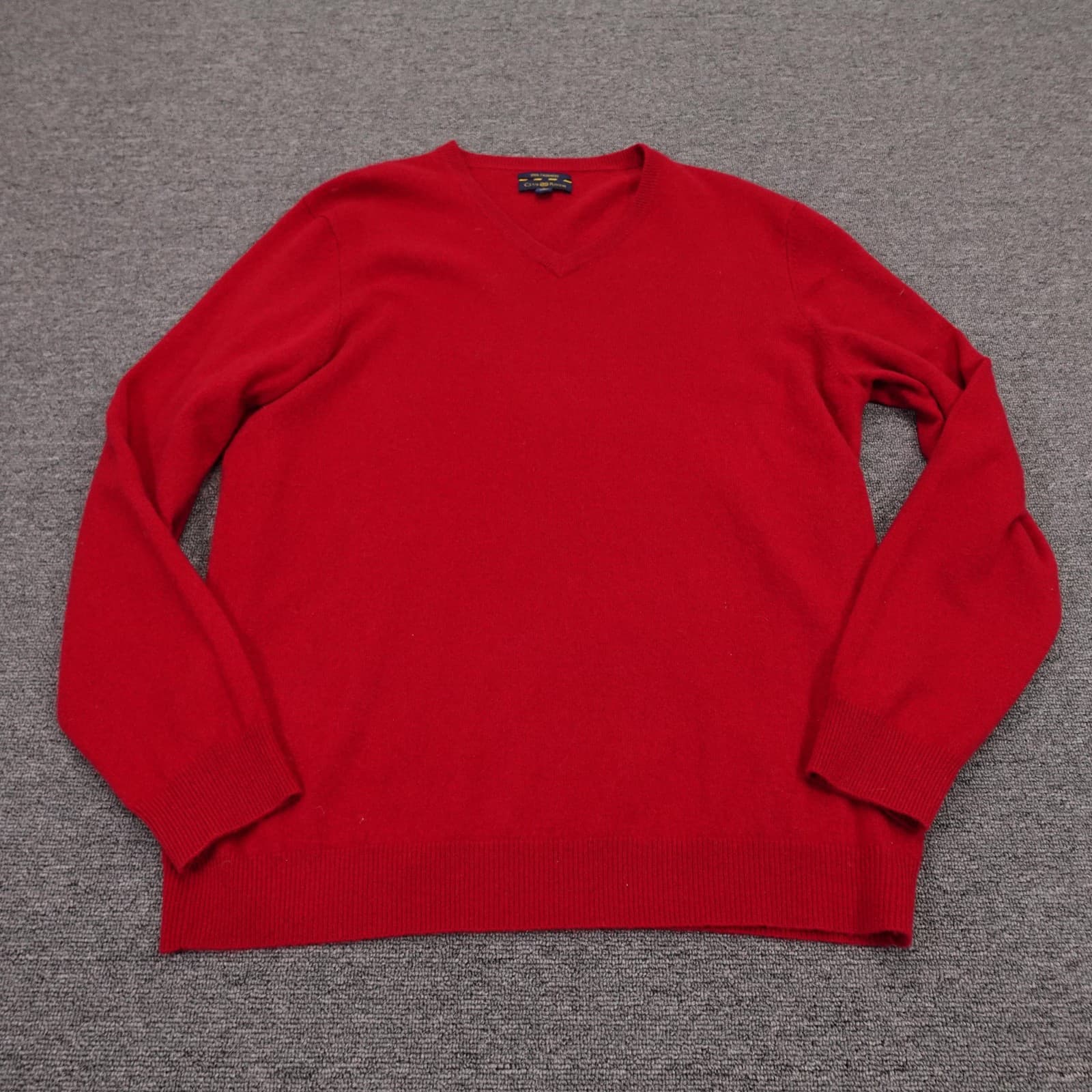 Club Room Sweater Mens Large Red 100% Cashmere V Neck Knit Pullover Soft