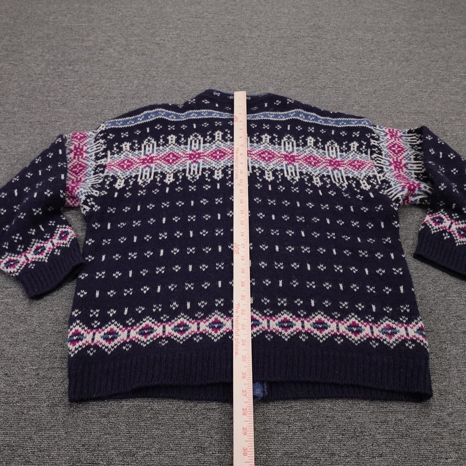 Vintage LL Bean Sweater Cardigan Womens XL Blue Fair Isle Wool Knit USA 90s - Thumbnail 7