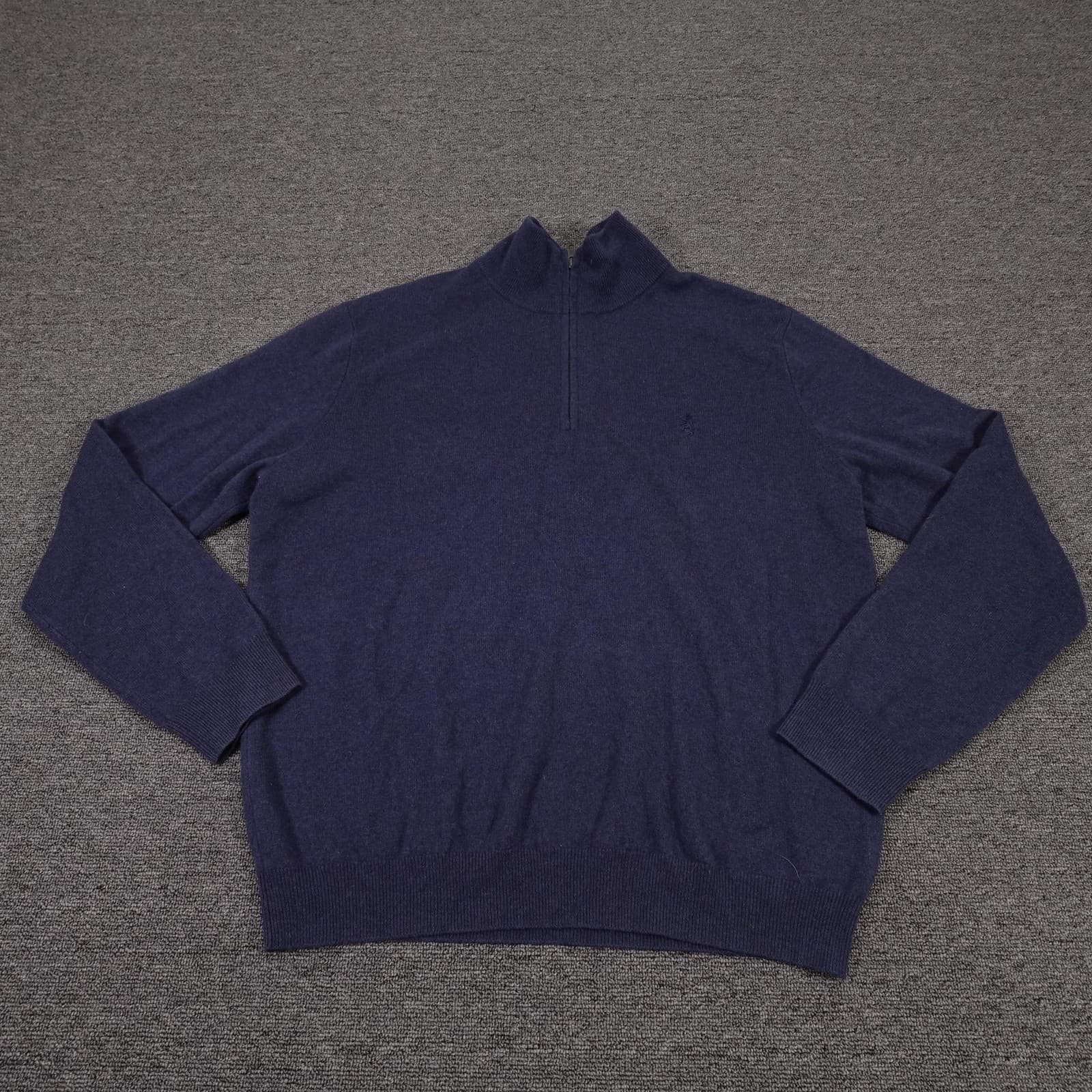 Pringle Of Scotland Sweater Mens Large Blue 1/4 Zip Mock Neck Wool Knit Pullover
