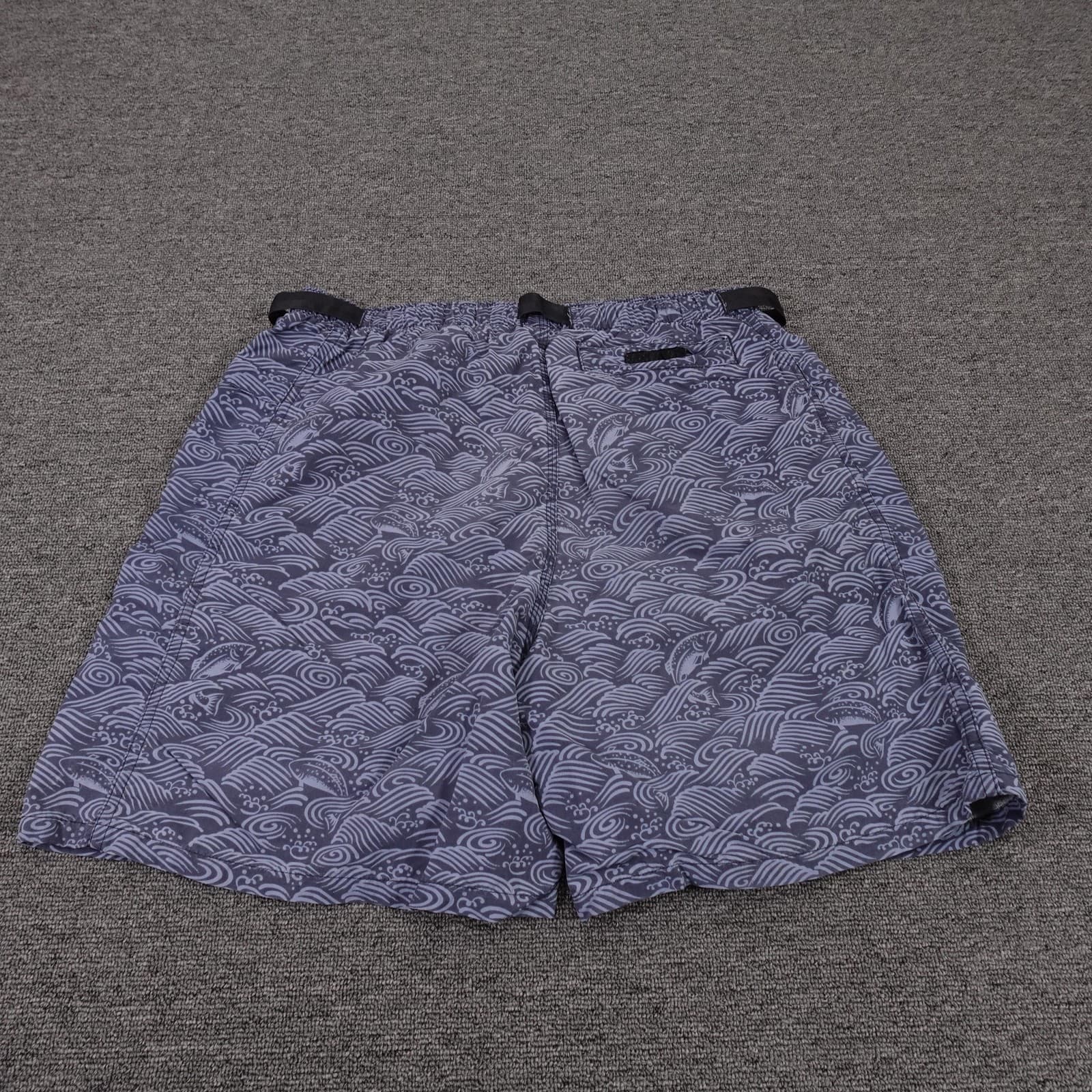 VINTAGE Patagonia Shorts Large Blue Fish All Over Print Mesh Belted Swim Trunks - Thumbnail 5