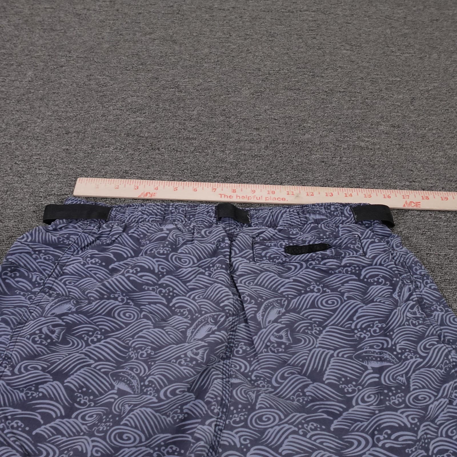 VINTAGE Patagonia Shorts Large Blue Fish All Over Print Mesh Belted Swim Trunks - Thumbnail 7