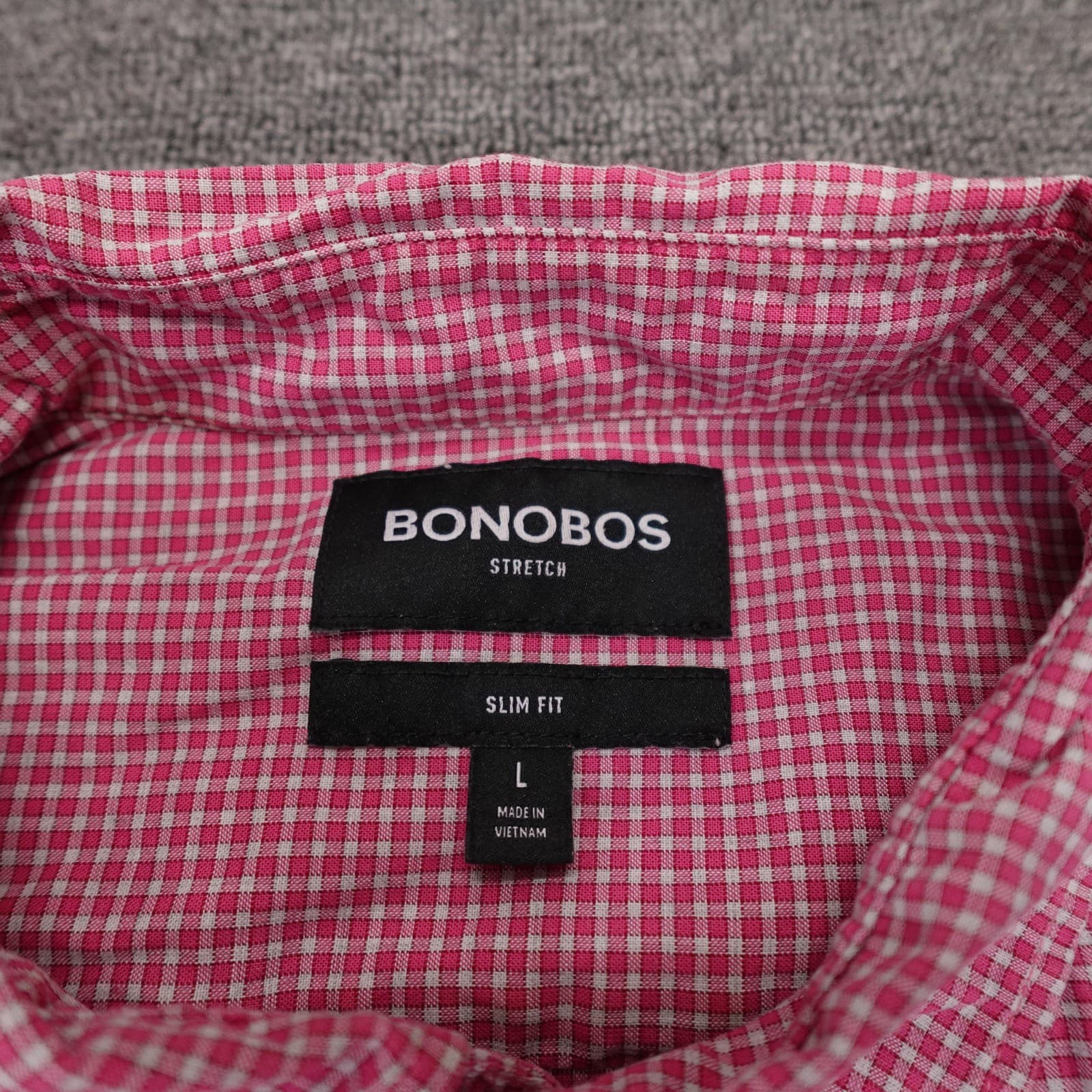 Bonobos Shirt Mens Large Pink Check Long Sleeve Button Up Slim Fit Stretch Woven - Thumbnail 3