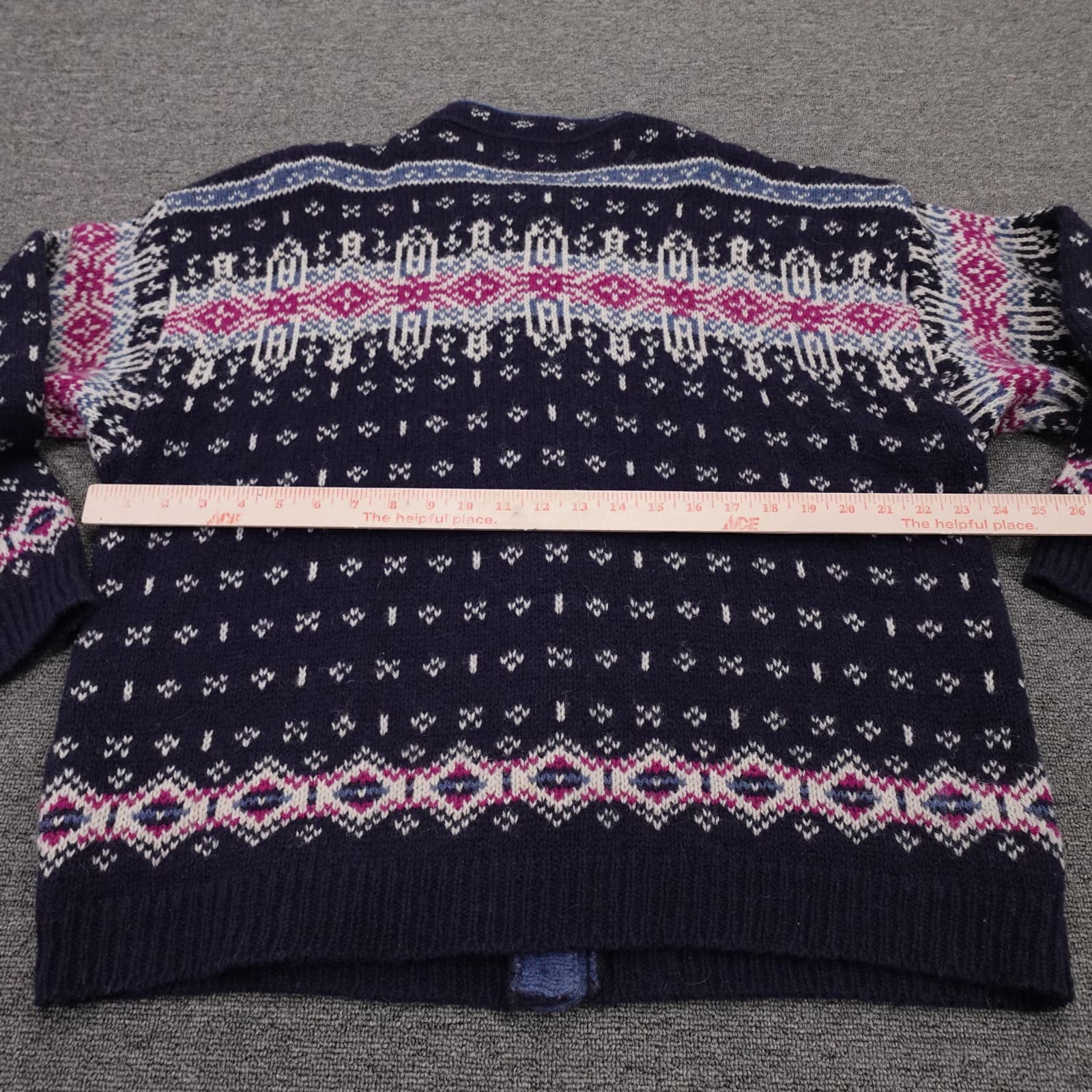 Vintage LL Bean Sweater Cardigan Womens XL Blue Fair Isle Wool Knit USA 90s - Thumbnail 6