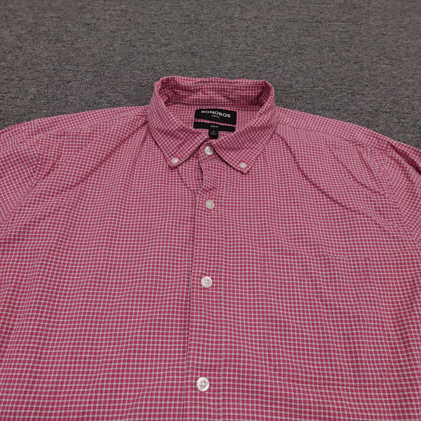 Bonobos Shirt Mens Large Pink Check Long Sleeve Button Up Slim Fit Stretch Woven - Thumbnail 2