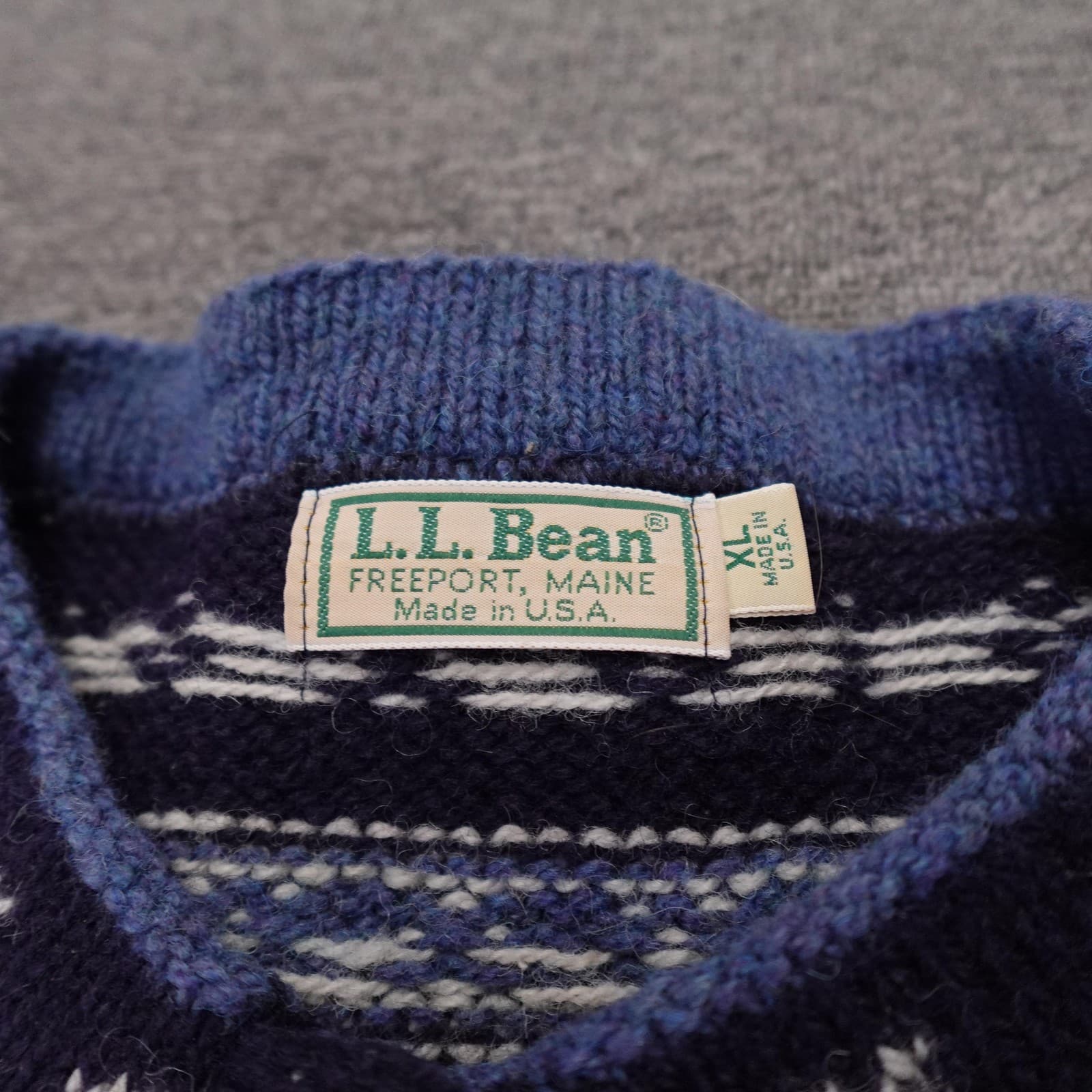 Vintage LL Bean Sweater Cardigan Womens XL Blue Fair Isle Wool Knit USA 90s - Thumbnail 3