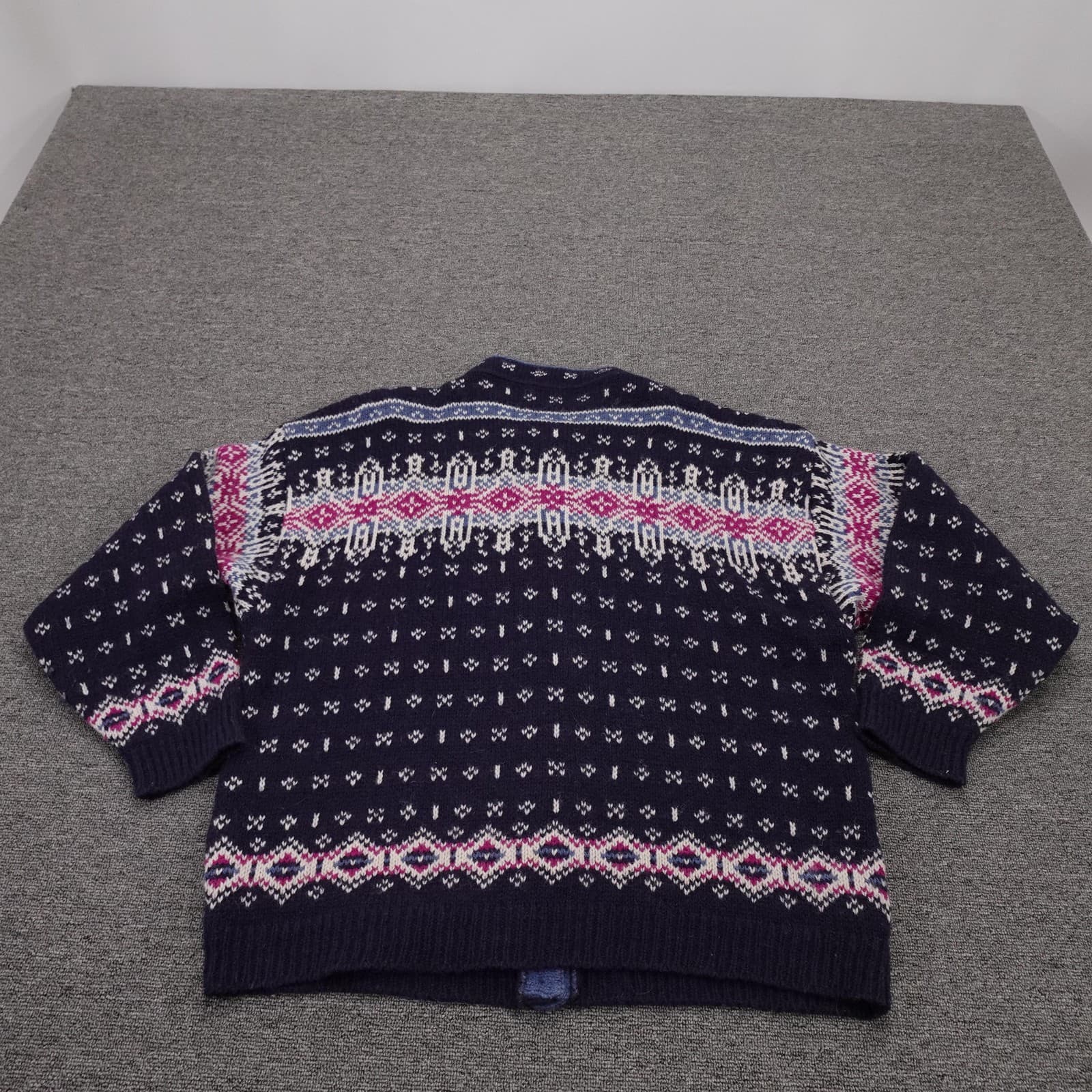 Vintage LL Bean Sweater Cardigan Womens XL Blue Fair Isle Wool Knit USA 90s - Thumbnail 5