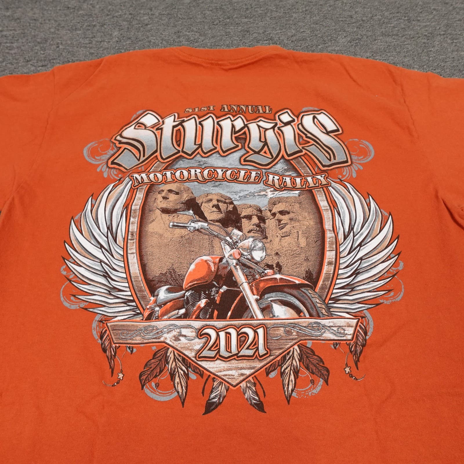 Sturgis Shirt Mens Large Orange 2021 Motorcycle Rally Mount Rushmore Graphic Tee - Thumbnail 2