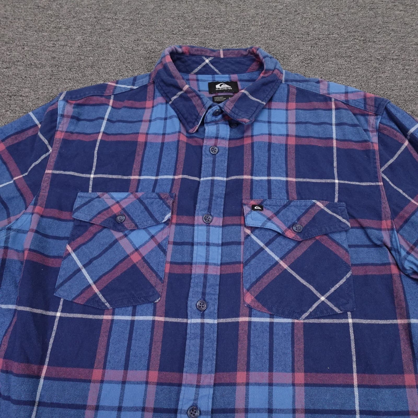 Quiksilver Shirt Mens Medium Blue Plaid Flannel Long Sleeve Button Up Casual - Thumbnail 2