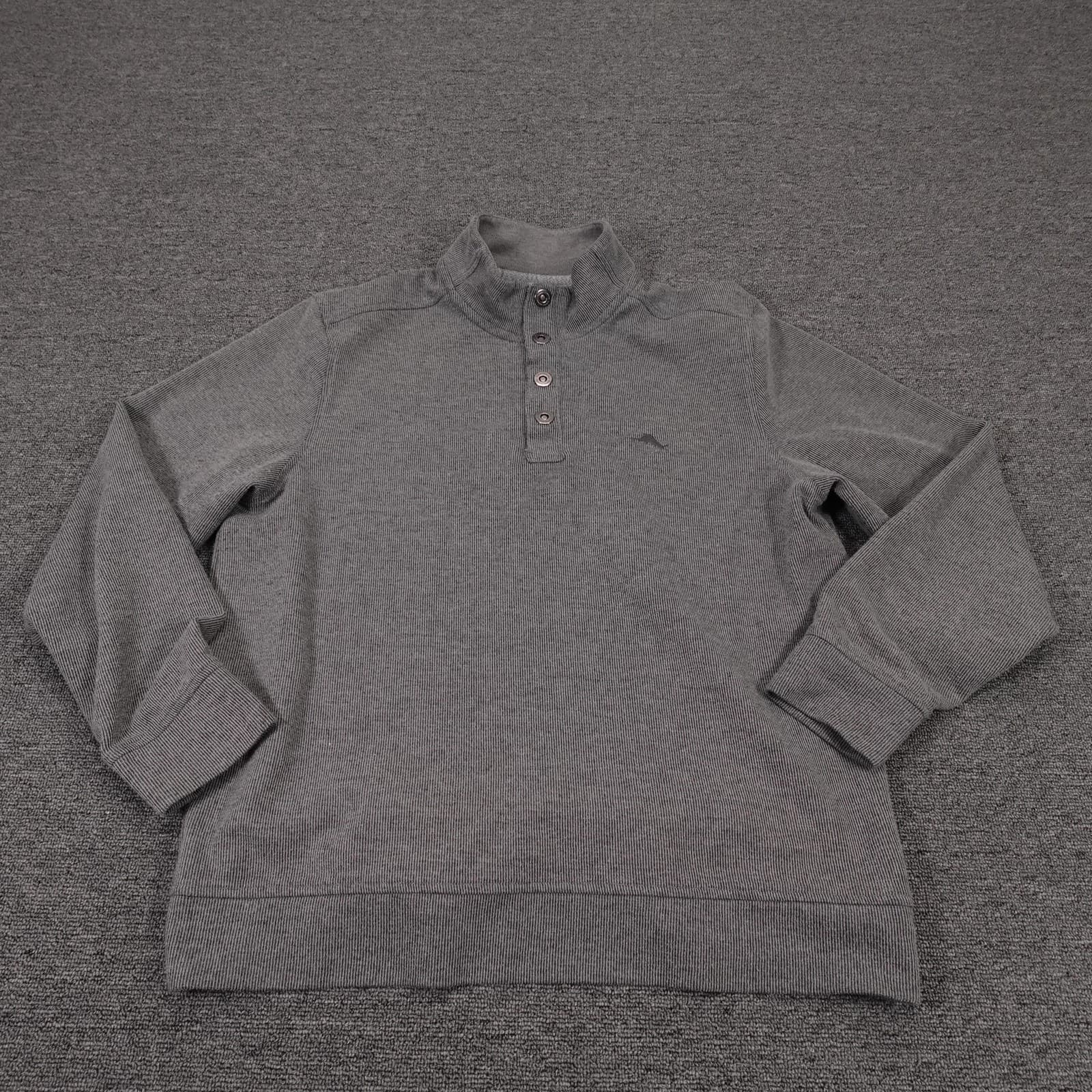 Tommy Bahama Sweater Mens Large Gray Waffle Knit Henley Long Sleeve Pullover