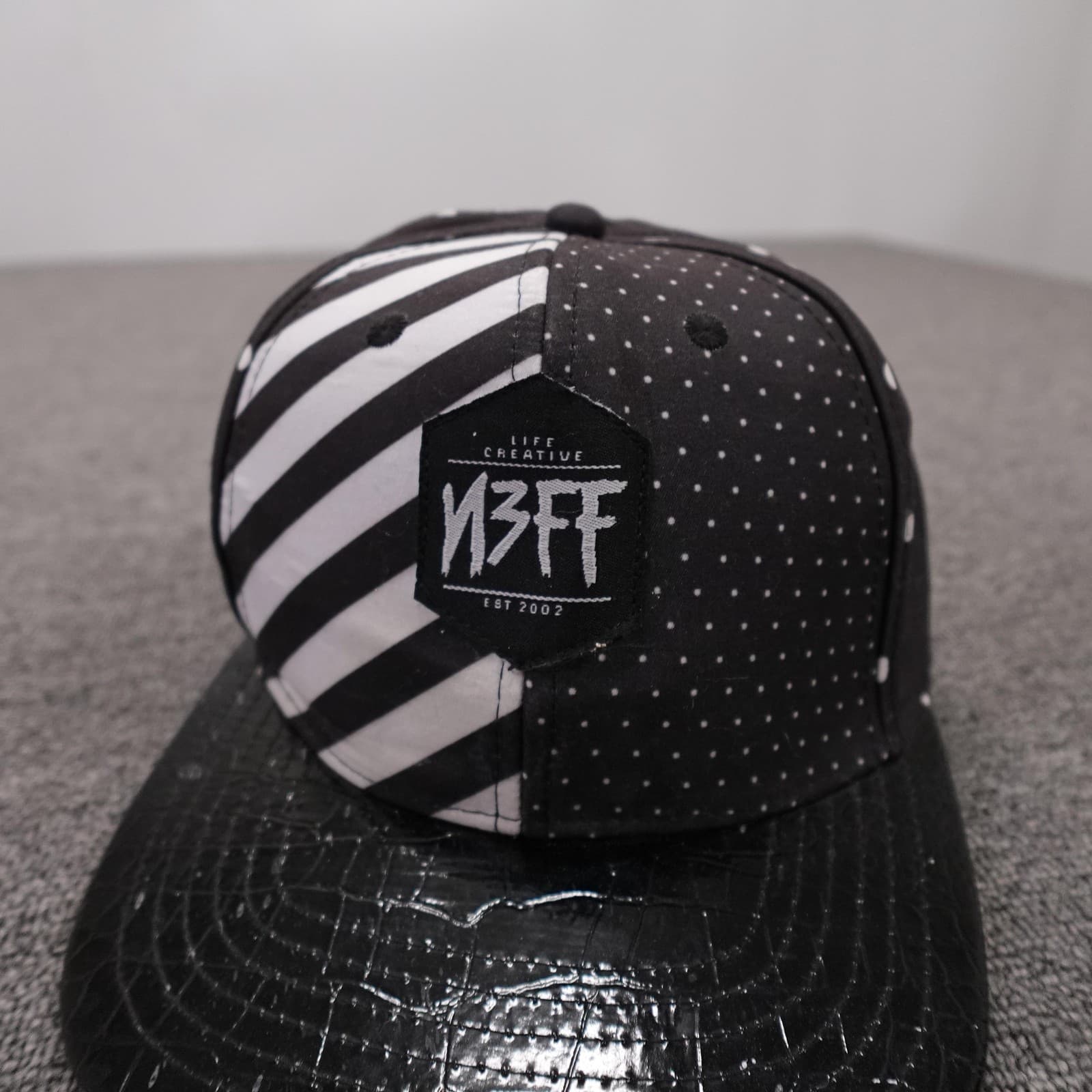 Neff Hat Cap Snap Back Mens One Size Black Polka Dot Stripe Vinyl Brim - Thumbnail 2