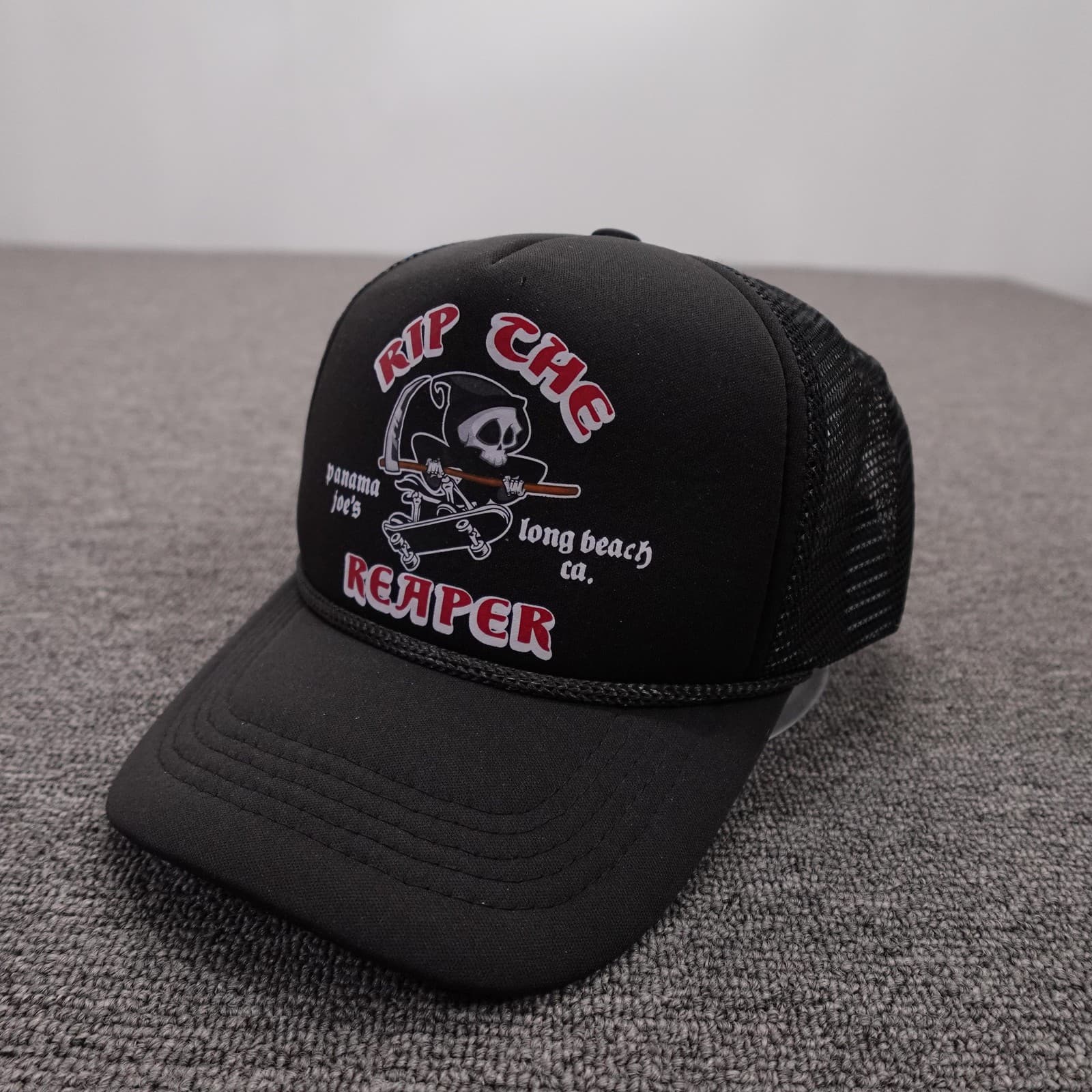 Panama Joe's Hat Cap Snap Back Mens One Size Black RIP The Reaper Skull Trucker