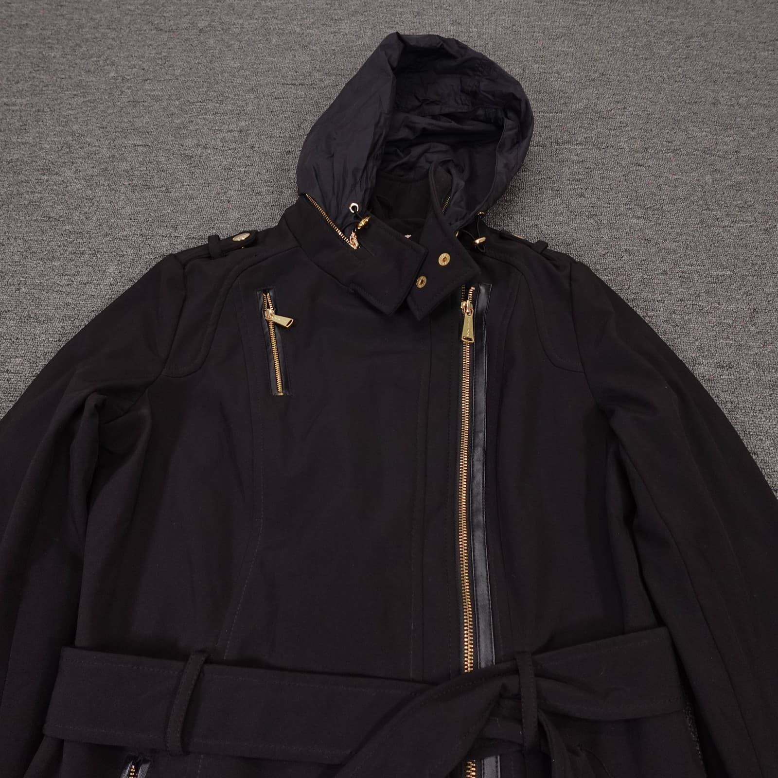 Michael Kors Coat Womens Small Black Belted Hooded Parka Fleece Lined Softshell - Thumbnail 2