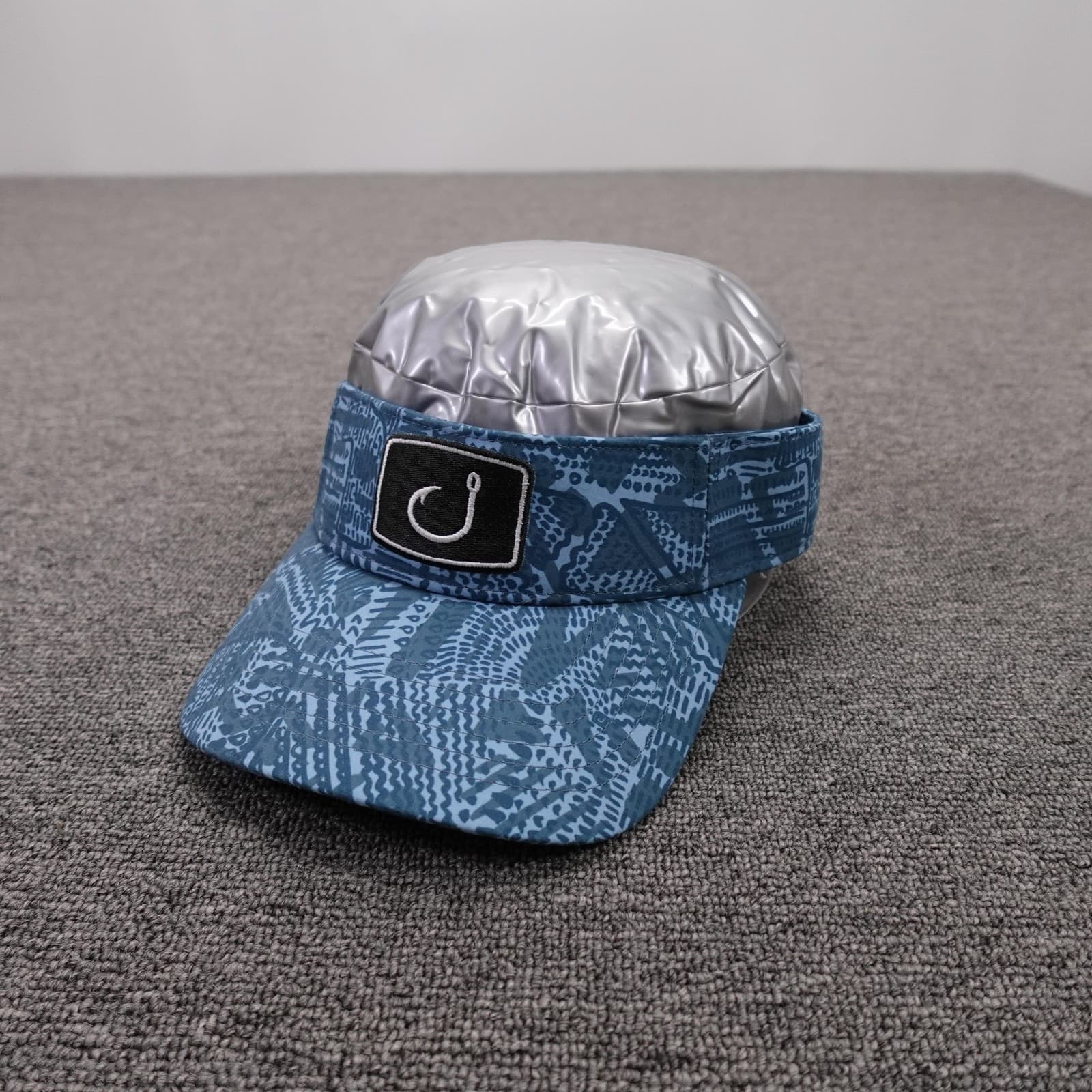AVID Hat Visor Strap Back Mens One Size Blue Geometric Outdoor Fishing Hook Logo