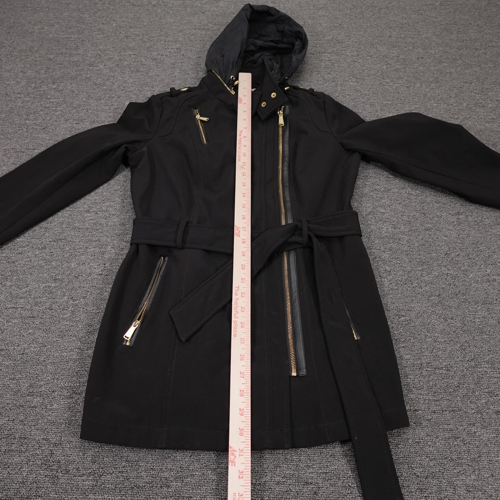 Michael Kors Coat Womens Small Black Belted Hooded Parka Fleece Lined Softshell - Thumbnail 4