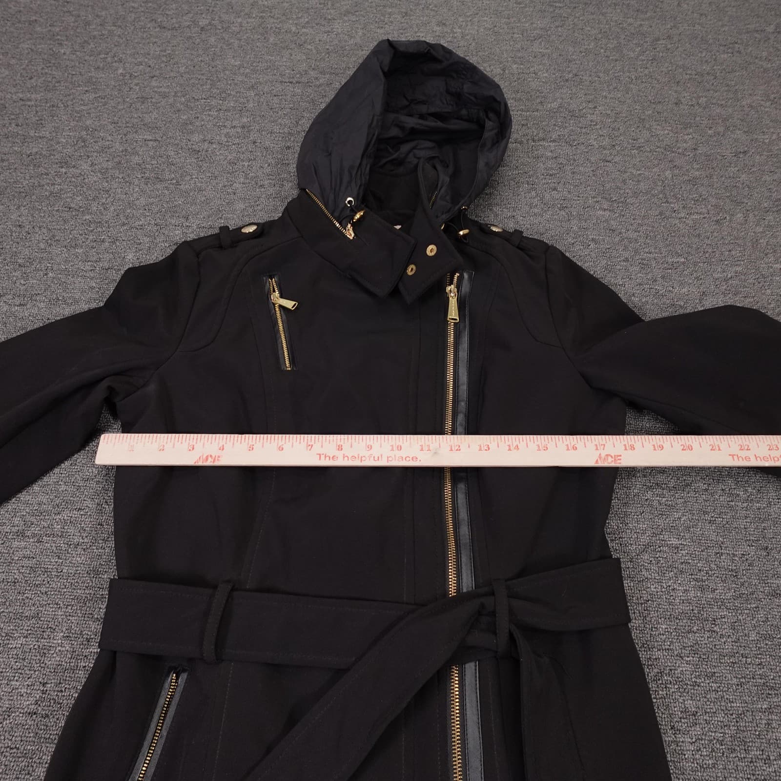 Michael Kors Coat Womens Small Black Belted Hooded Parka Fleece Lined Softshell - Thumbnail 3